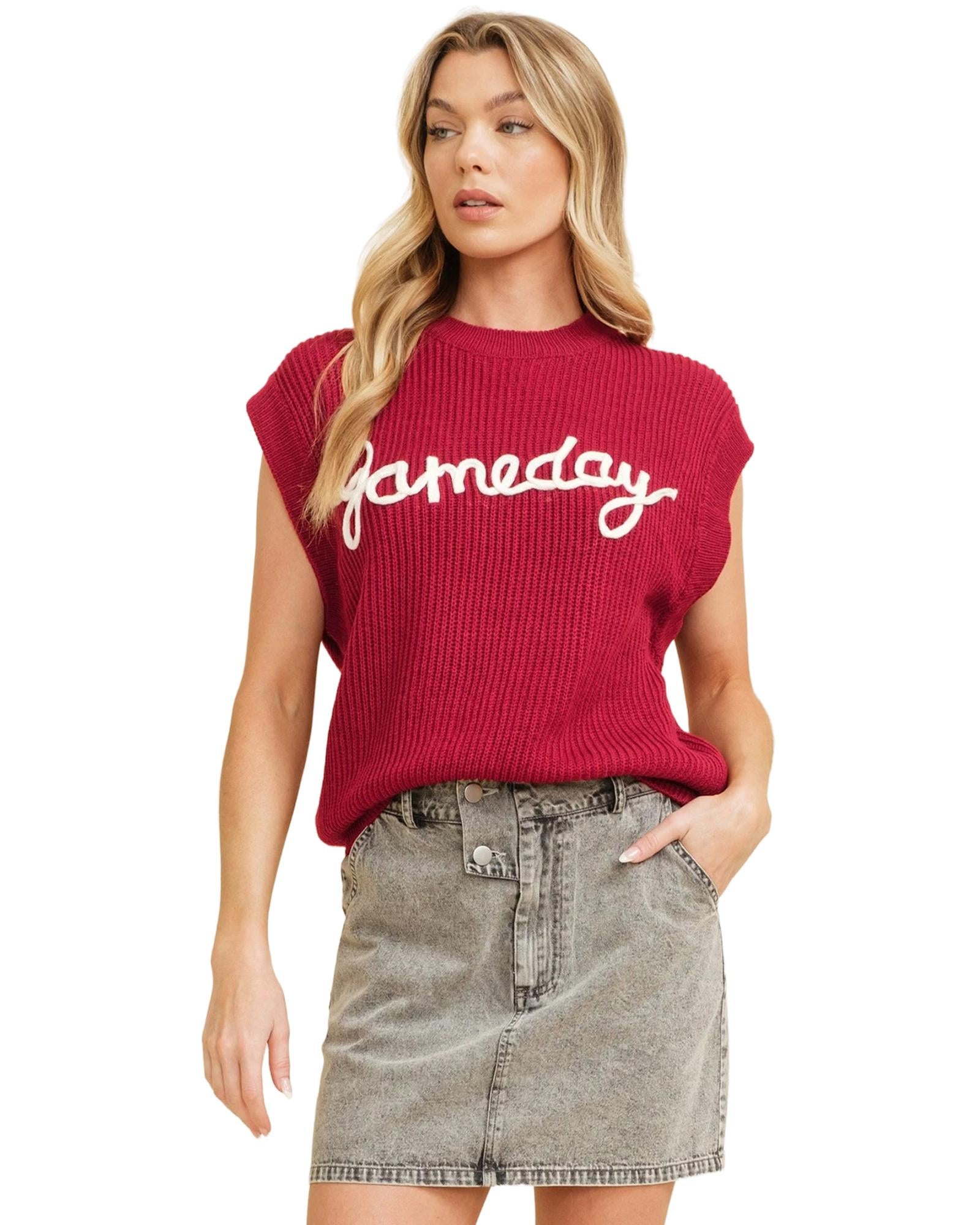 Racing Red Game Day Rugby Football Season Sweater Vest - XL