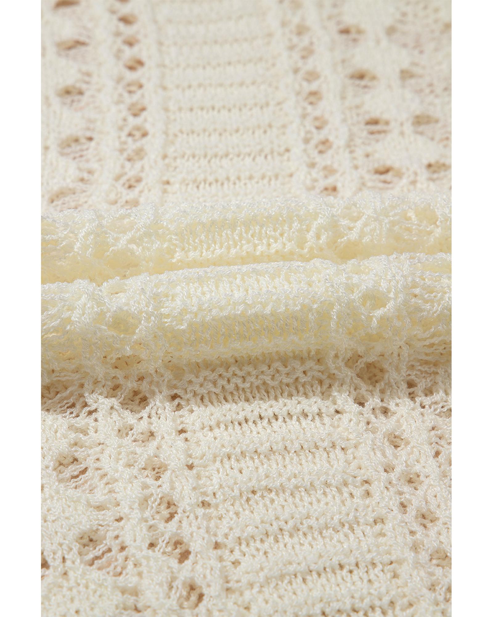 Azura Exchange White Hollow Out Knit Bracelet Sleeve Drop Shoulder Sweater - S