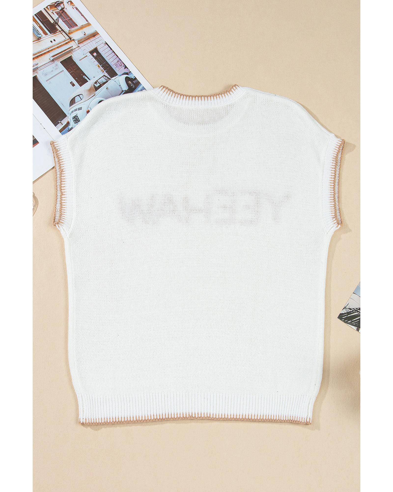 White Knitted YEEHAW Stitch Edge Crew Neck Sweater T Shirt - S