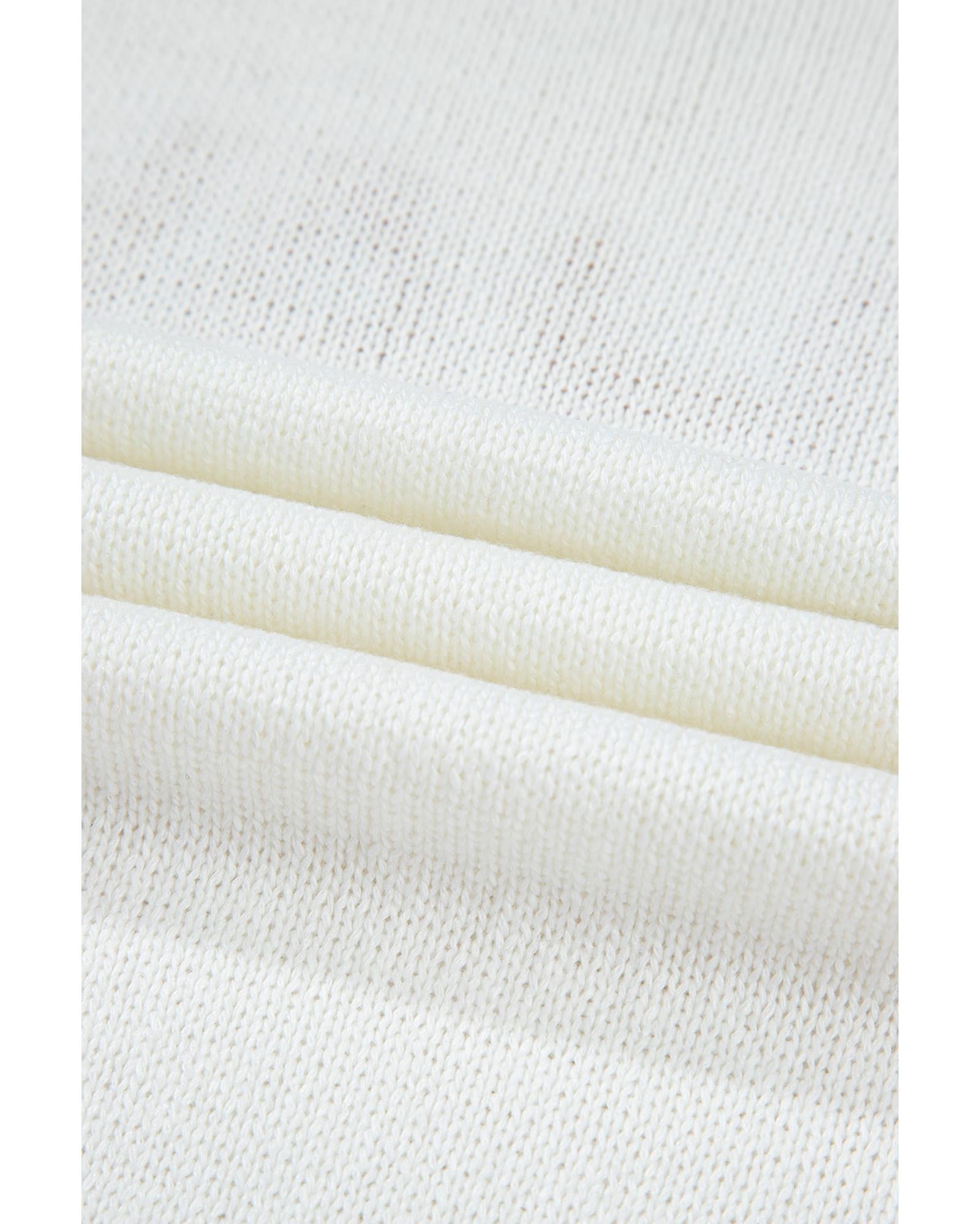 White Knitted YEEHAW Stitch Edge Crew Neck Sweater T Shirt - S