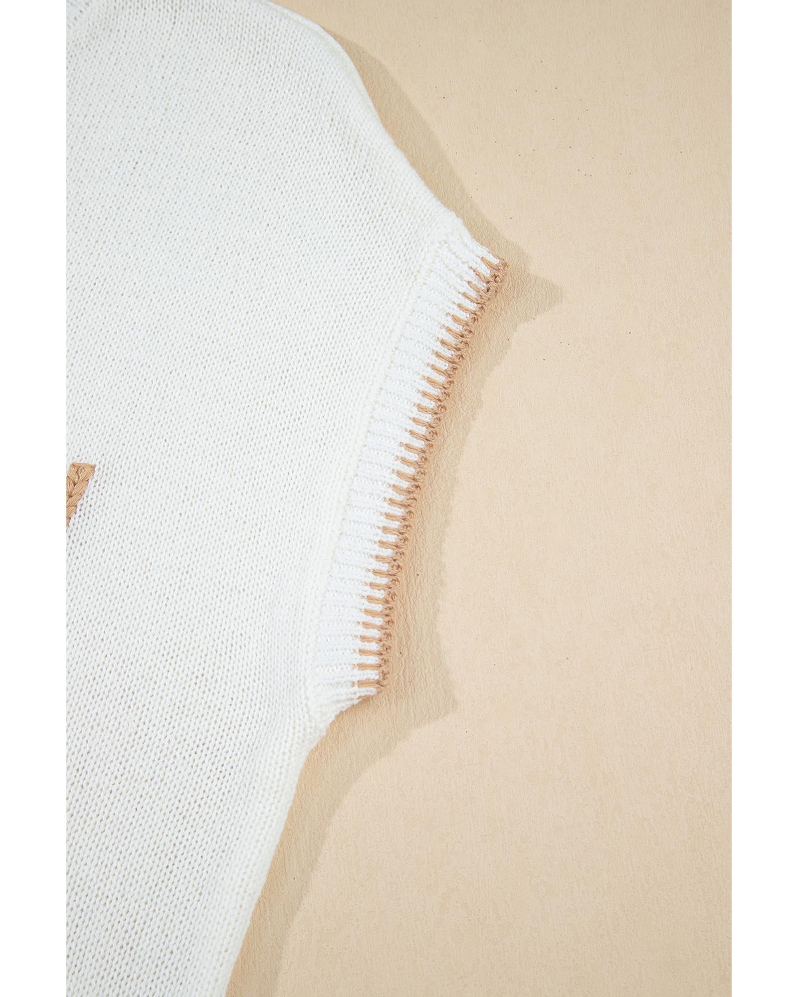 White Knitted YEEHAW Stitch Edge Crew Neck Sweater T Shirt - S