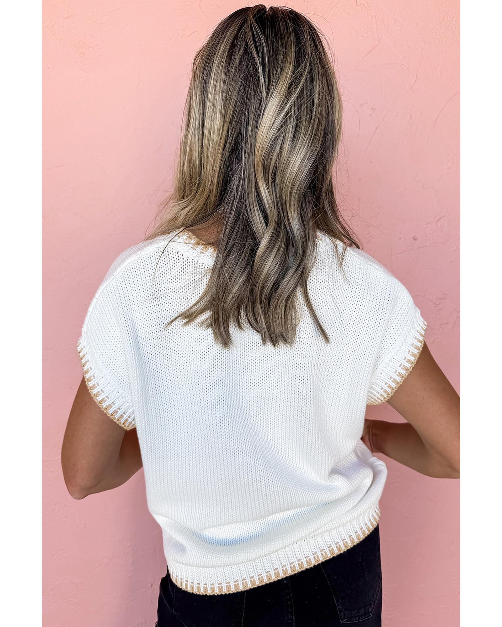 White Knitted YEEHAW Stitch Edge Crew Neck Sweater T Shirt - XL