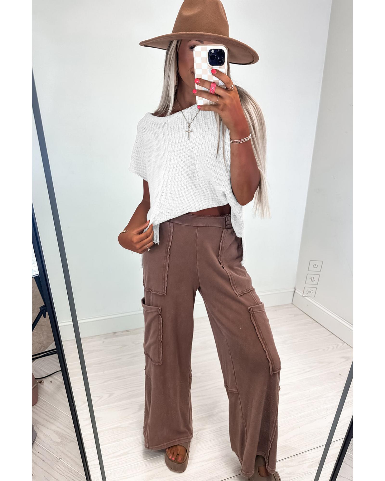 Jet Stream Solid Color Sweater Tee with Side Slits - L