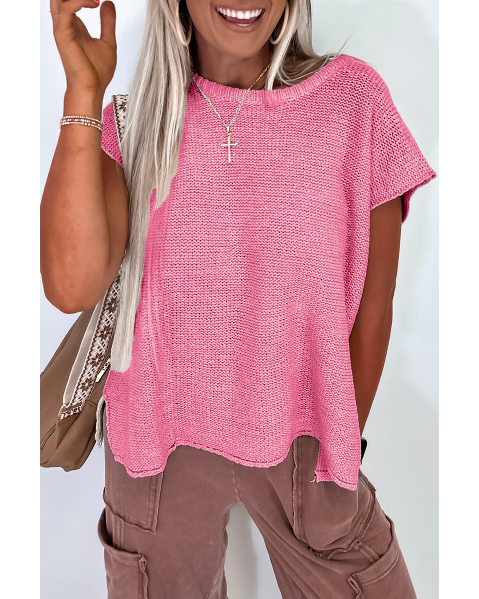 Sachet Pink Solid Color Sweater Tee with Side Slits - XL