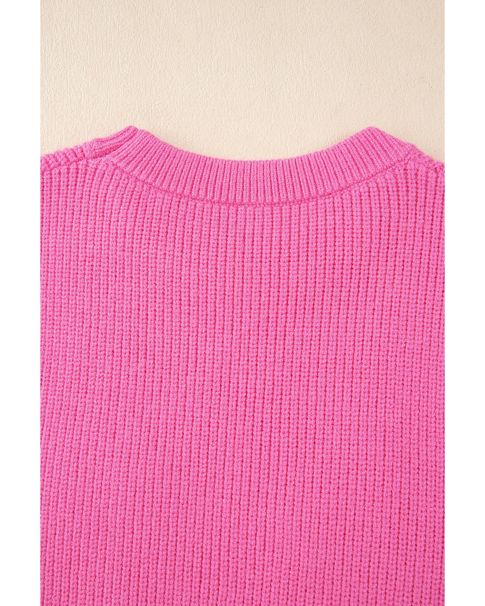 Bright Pink Western Horse Embroidered Round Neck Sweater Tee - L