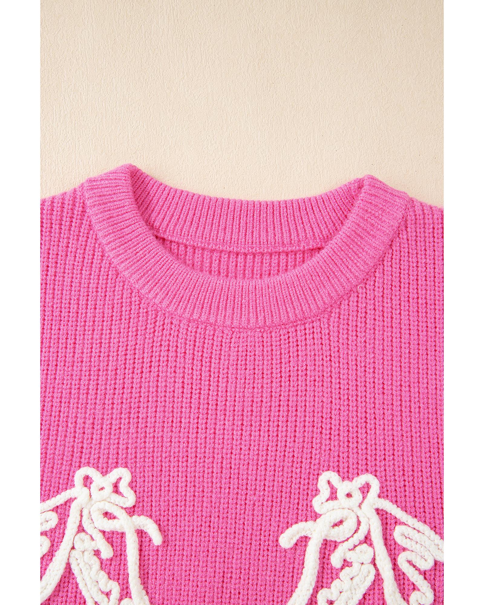 Bright Pink Western Horse Embroidered Round Neck Sweater Tee - M