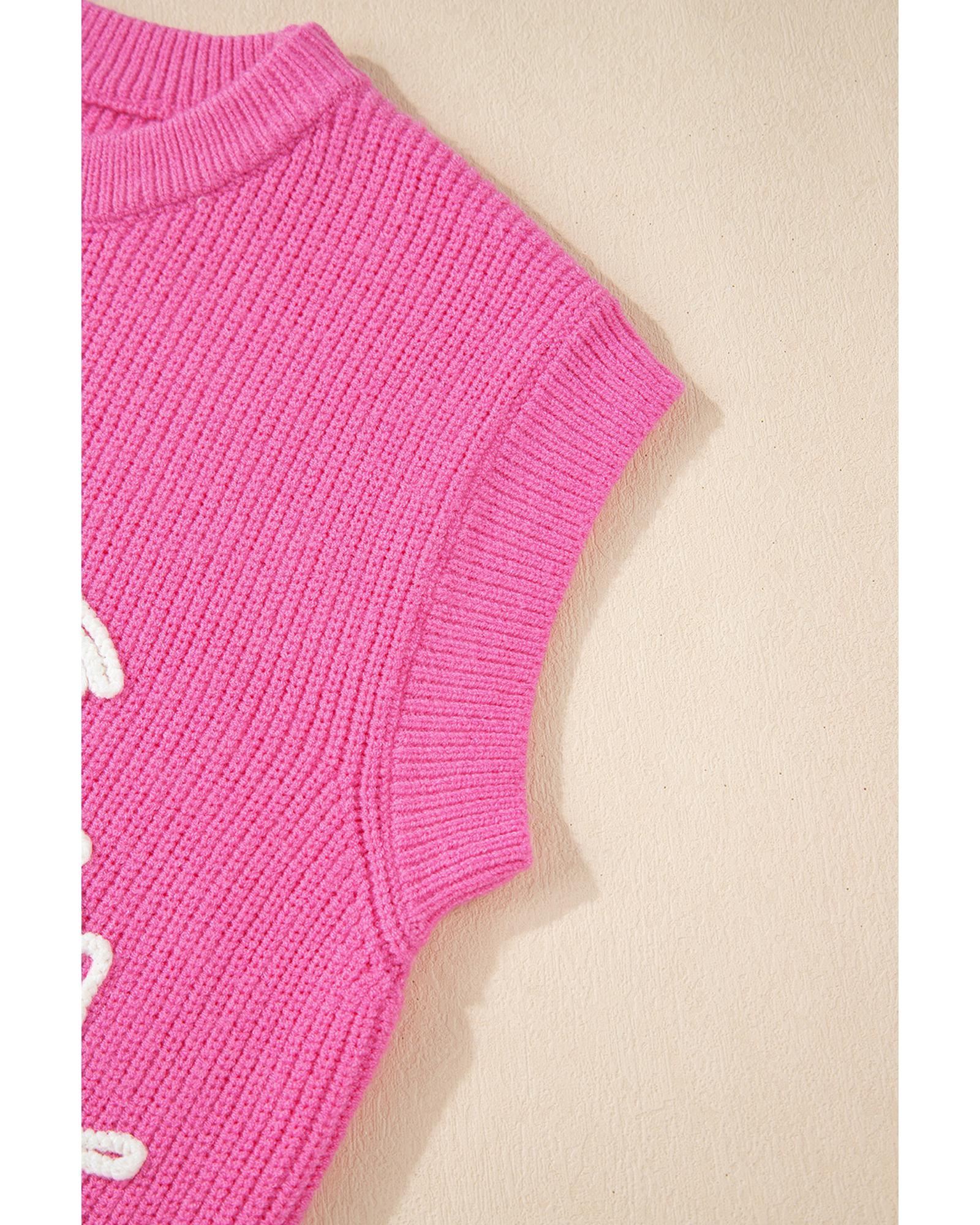 Bright Pink Western Horse Embroidered Round Neck Sweater Tee - M