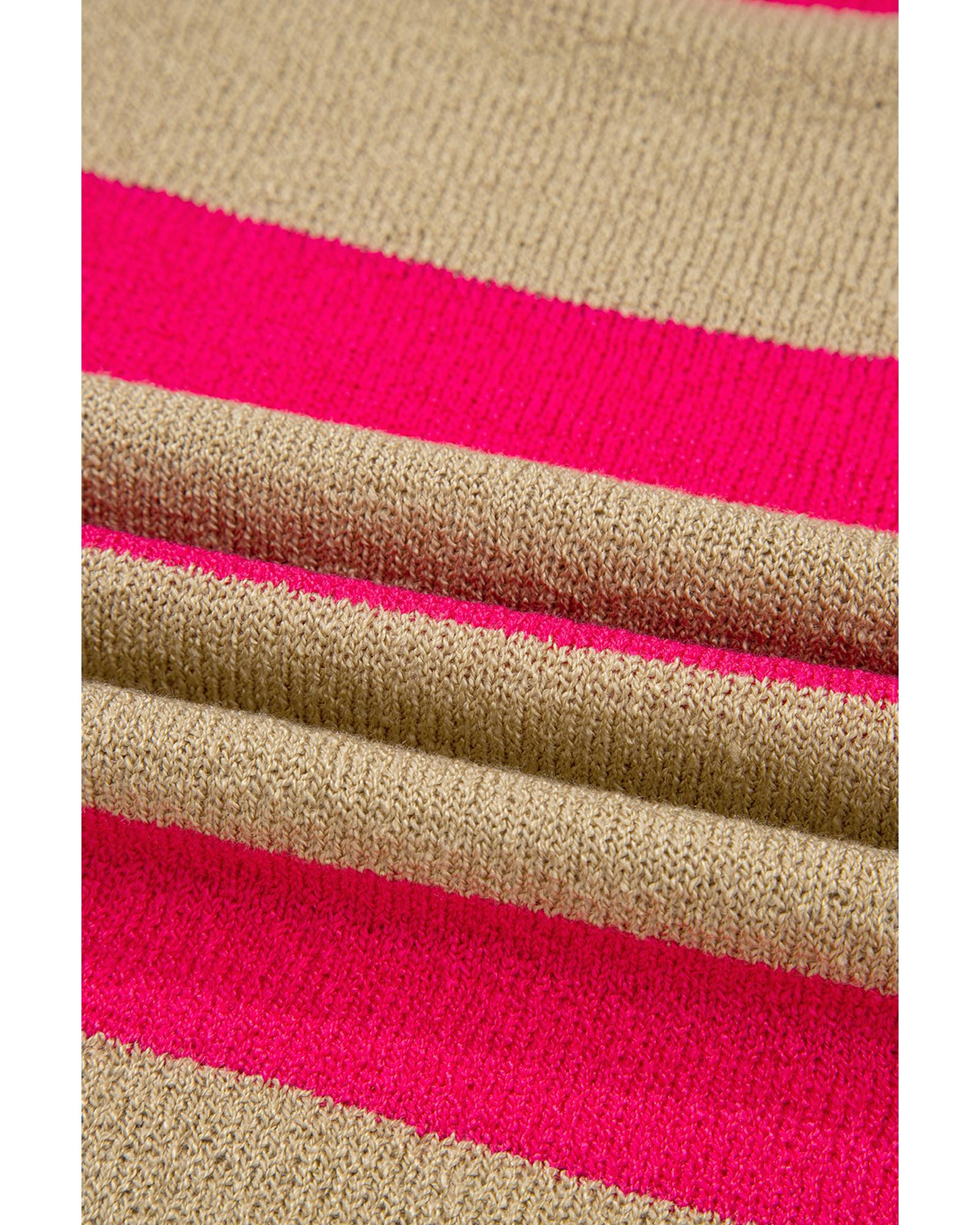 Pink Stripe Colorblock Short Sleeve Crew Neck Lightweight Sweater - M