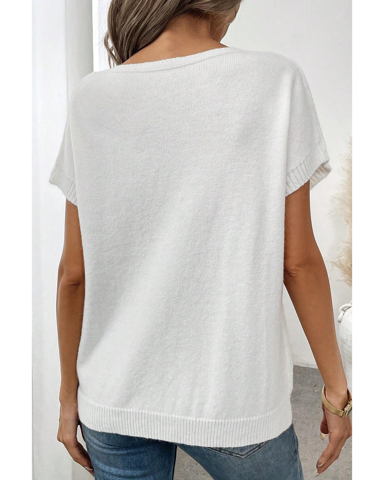 Black Bow Pattern Knit Short Sleeve Sweater - S