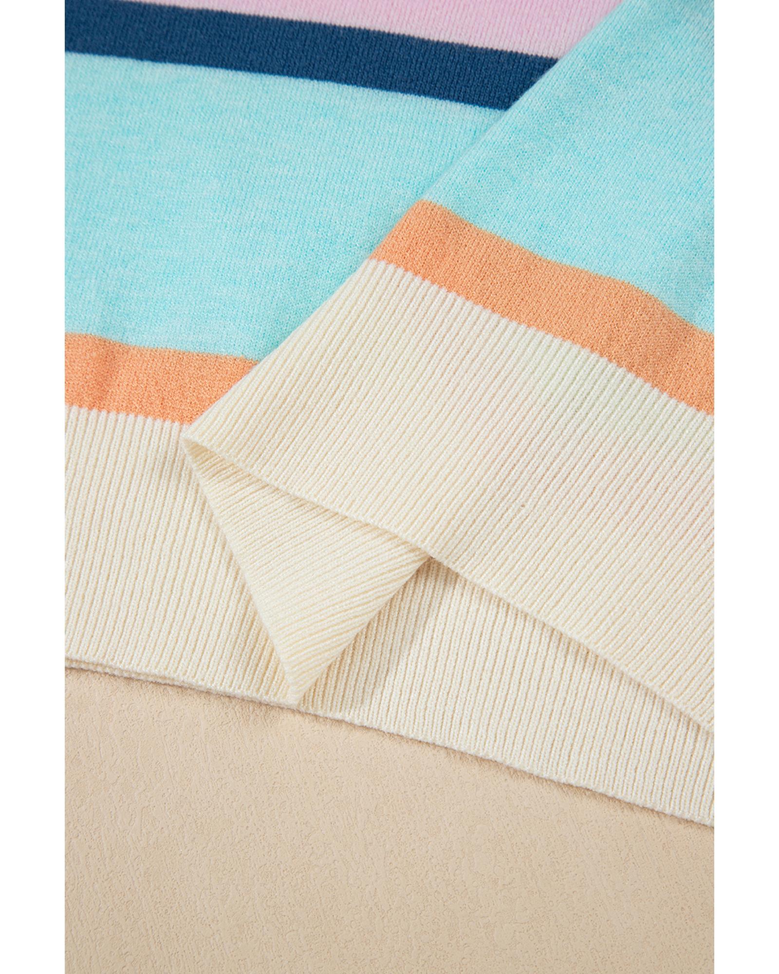 Multicolour Striped Color Block Flutter Sleeve Patchwork Sweater Top - XL