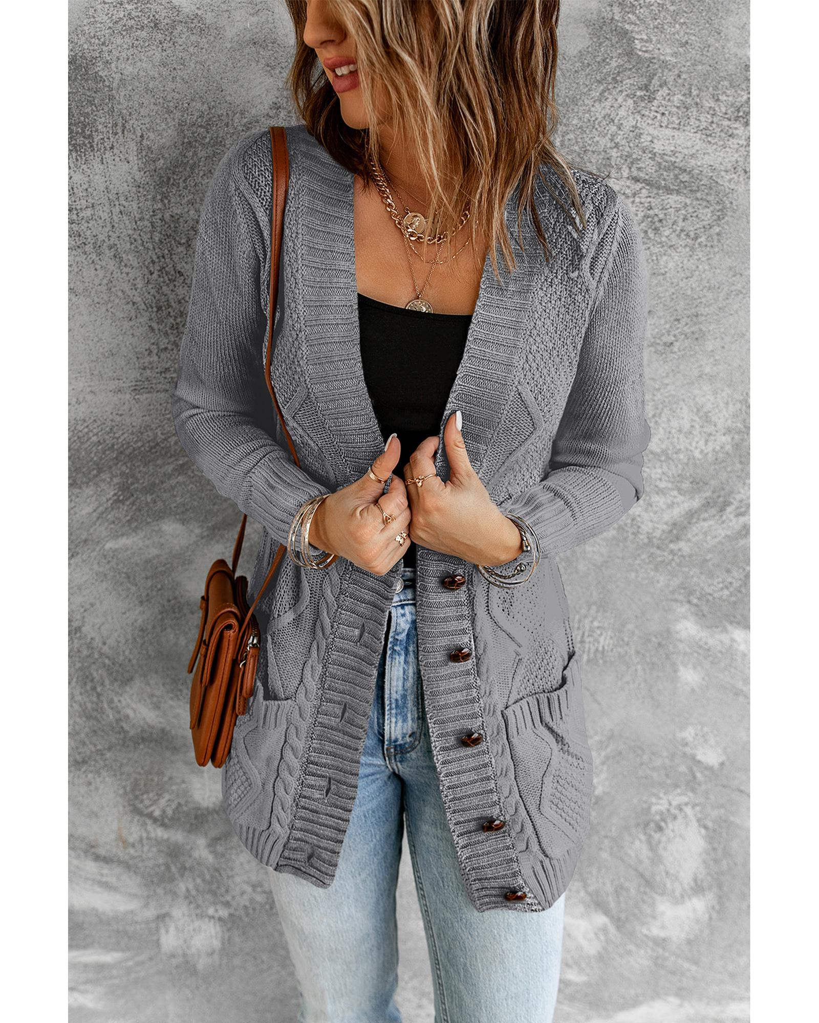 Dark Gray Front Pocket and Buttons Closure Cardigan - S