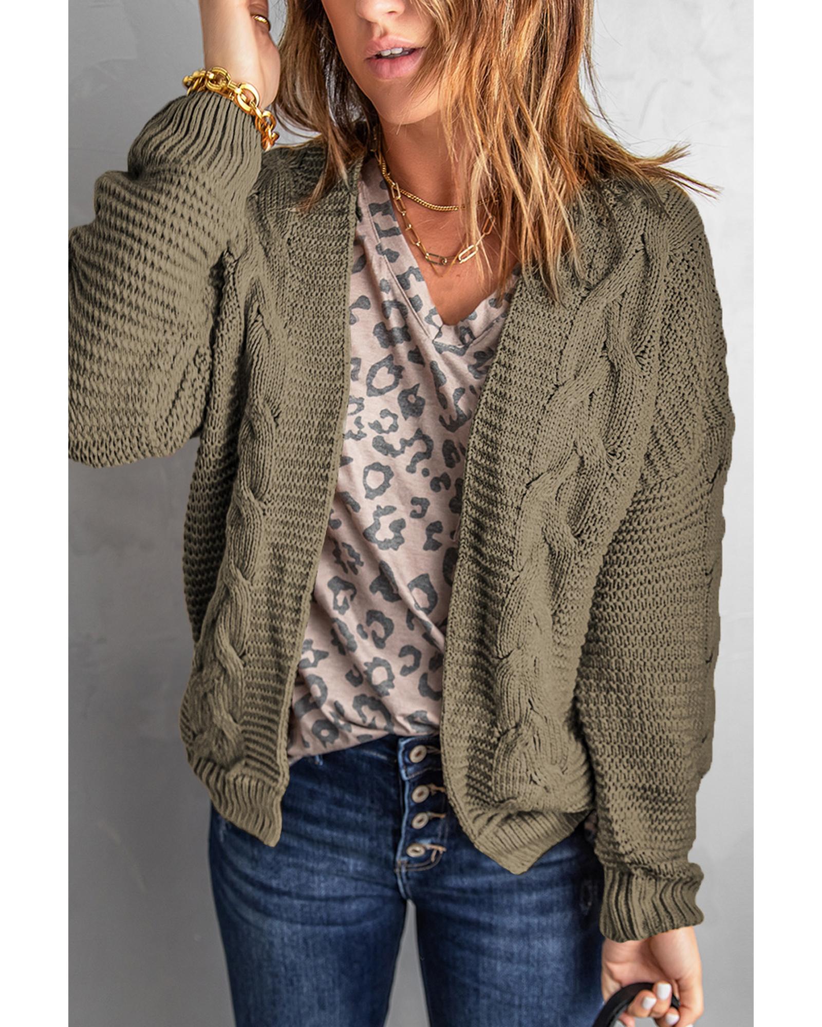 Olive Chunky Wide Long Sleeve Knit Cardigan - L