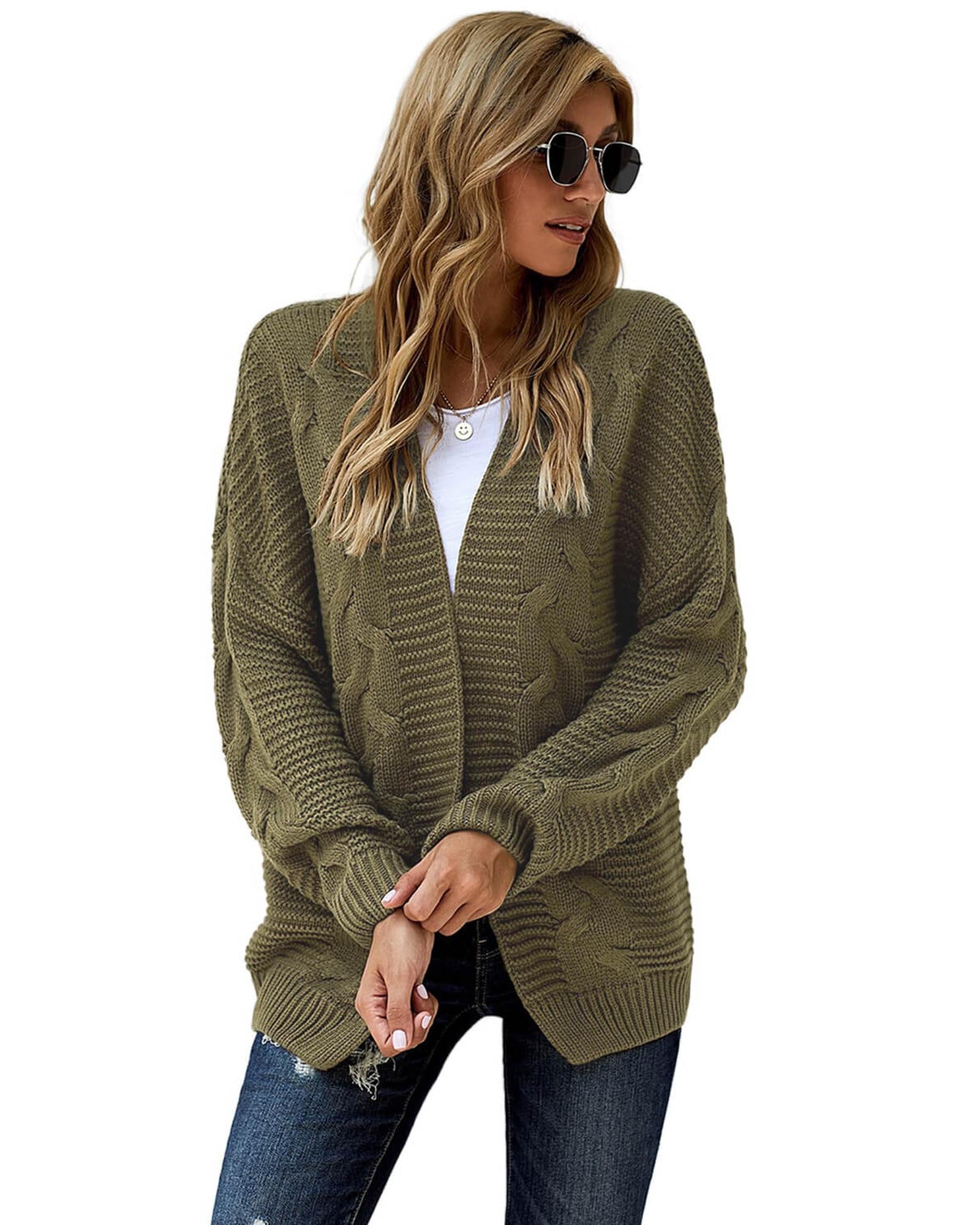 Olive Chunky Wide Long Sleeve Knit Cardigan - L