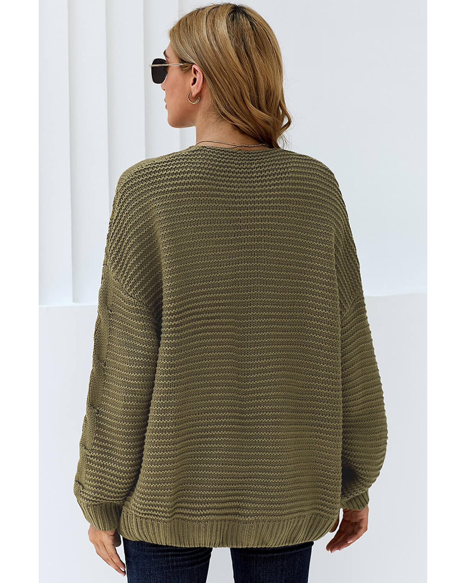 Olive Chunky Wide Long Sleeve Knit Cardigan - S