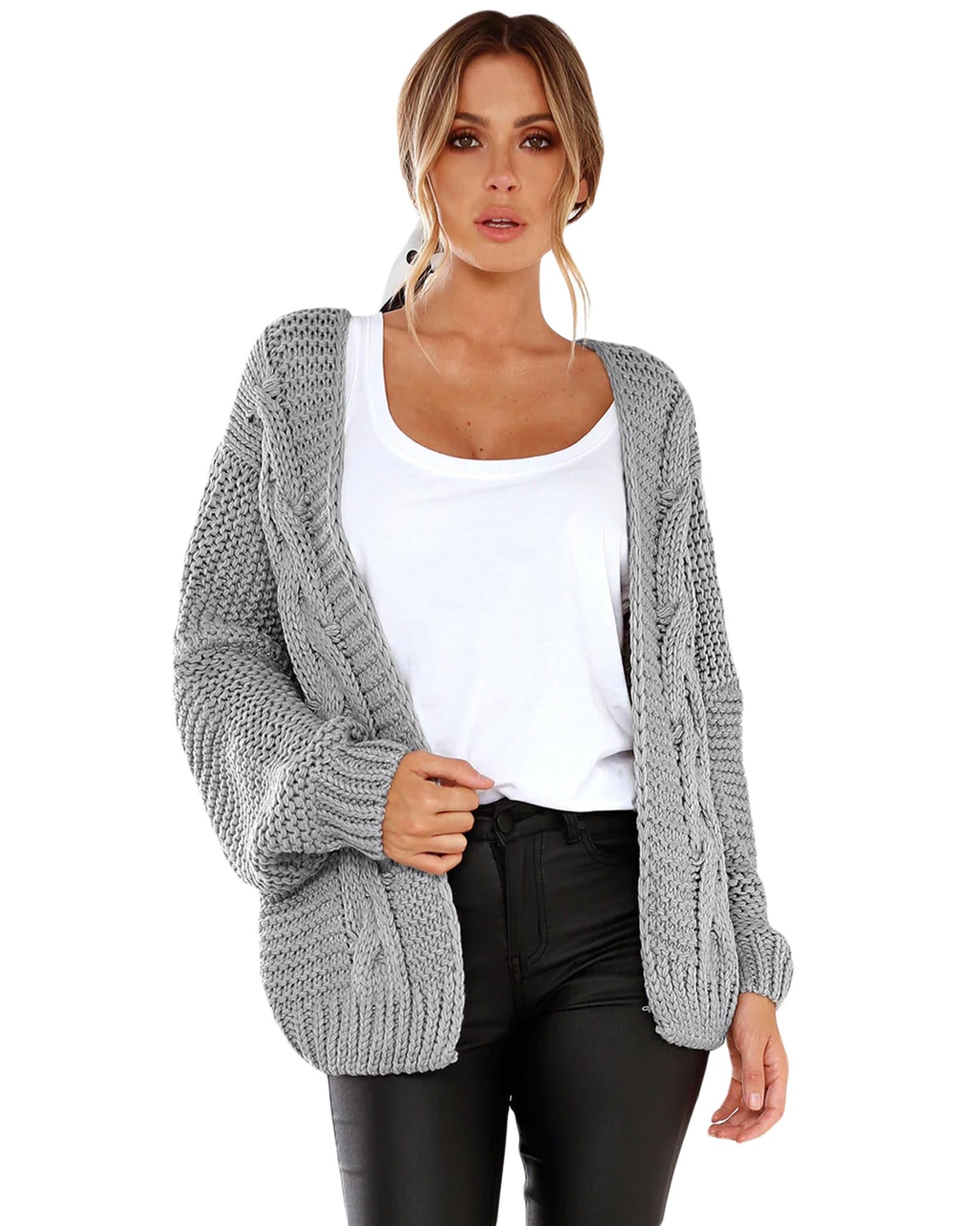 Azura Exchange Gray Chunky Wide Long Sleeve Knit Cardigan - S