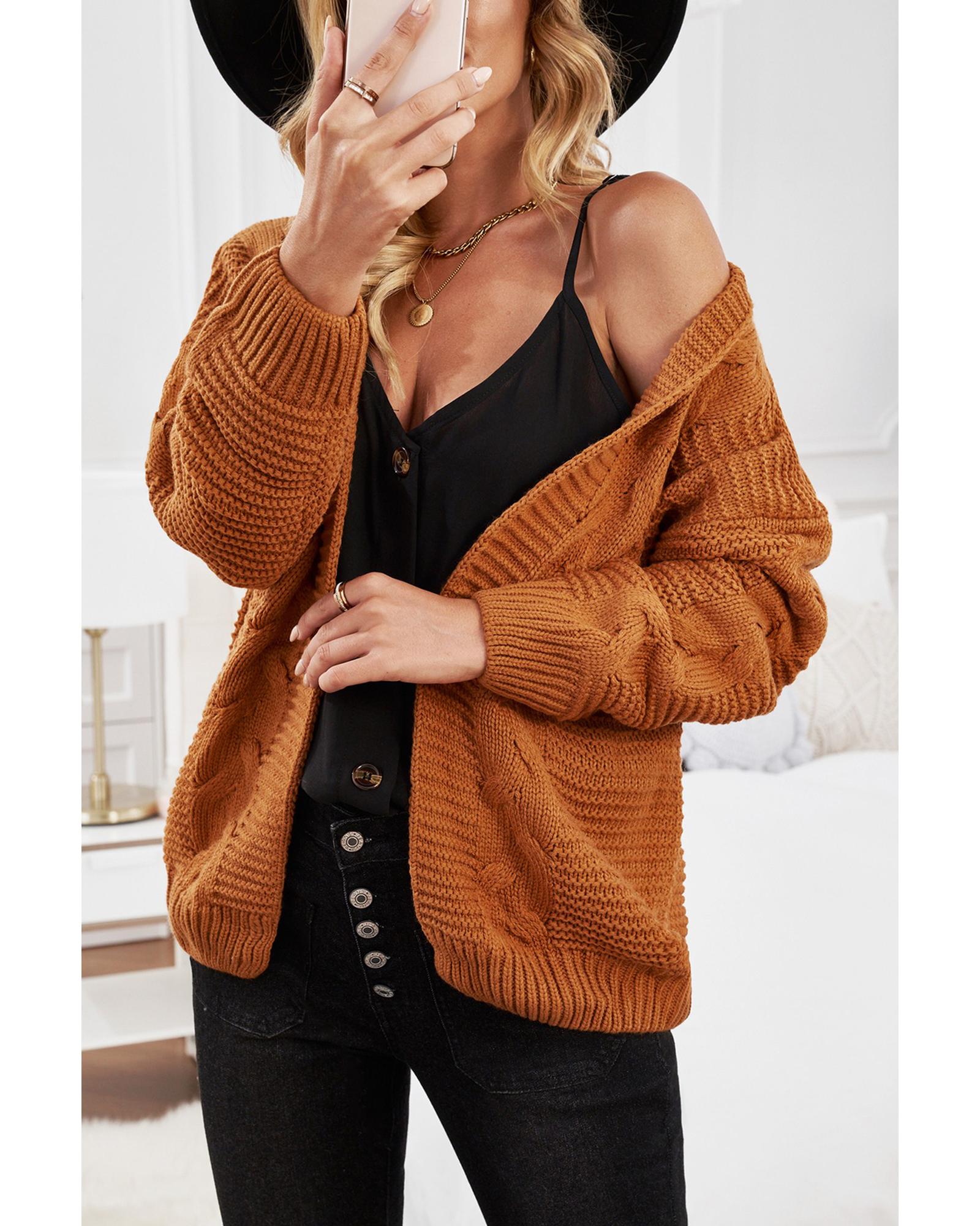 Khaki Chunky Wide Long Sleeve Knit Cardigan - XL
