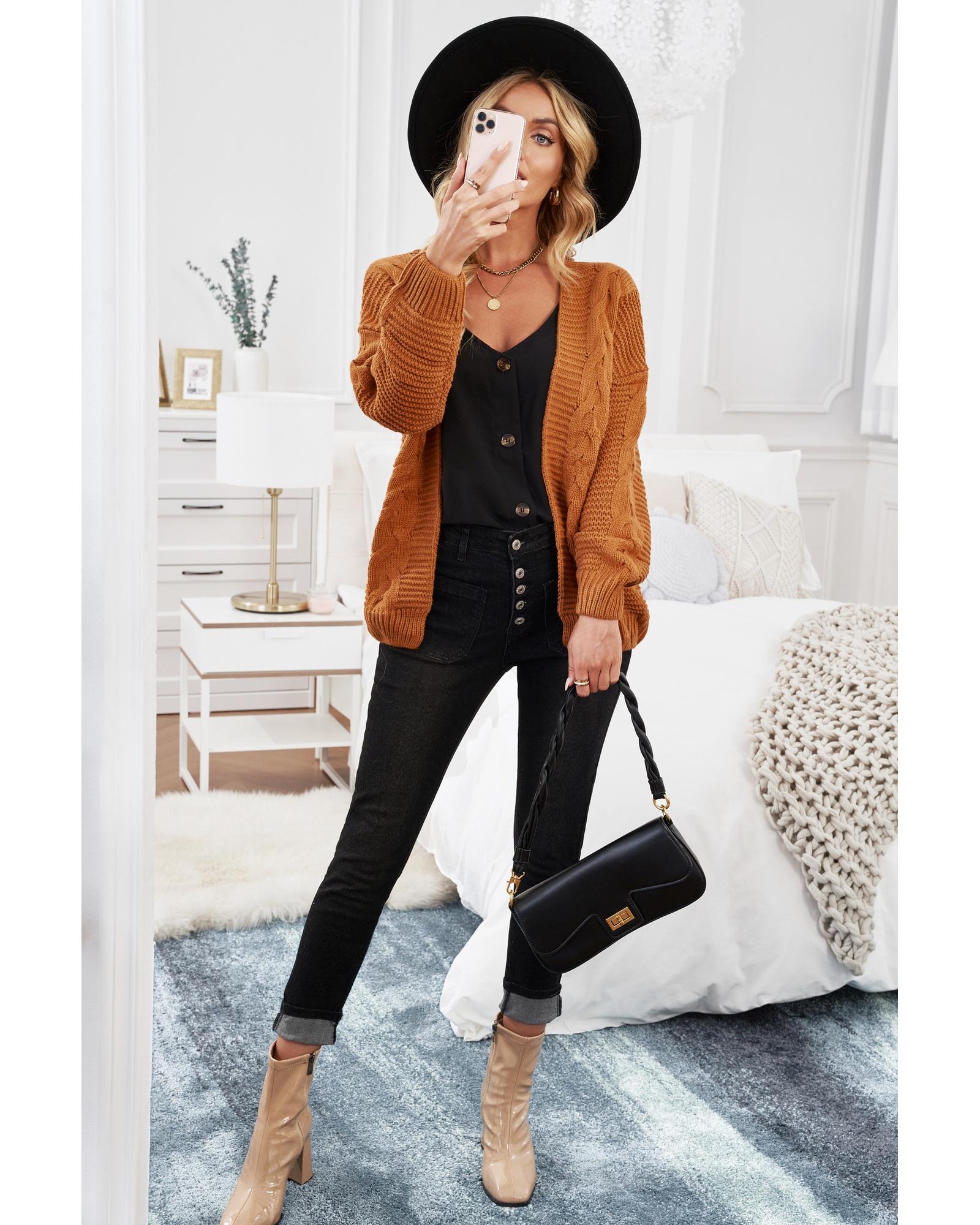 Khaki Chunky Wide Long Sleeve Knit Cardigan - XL