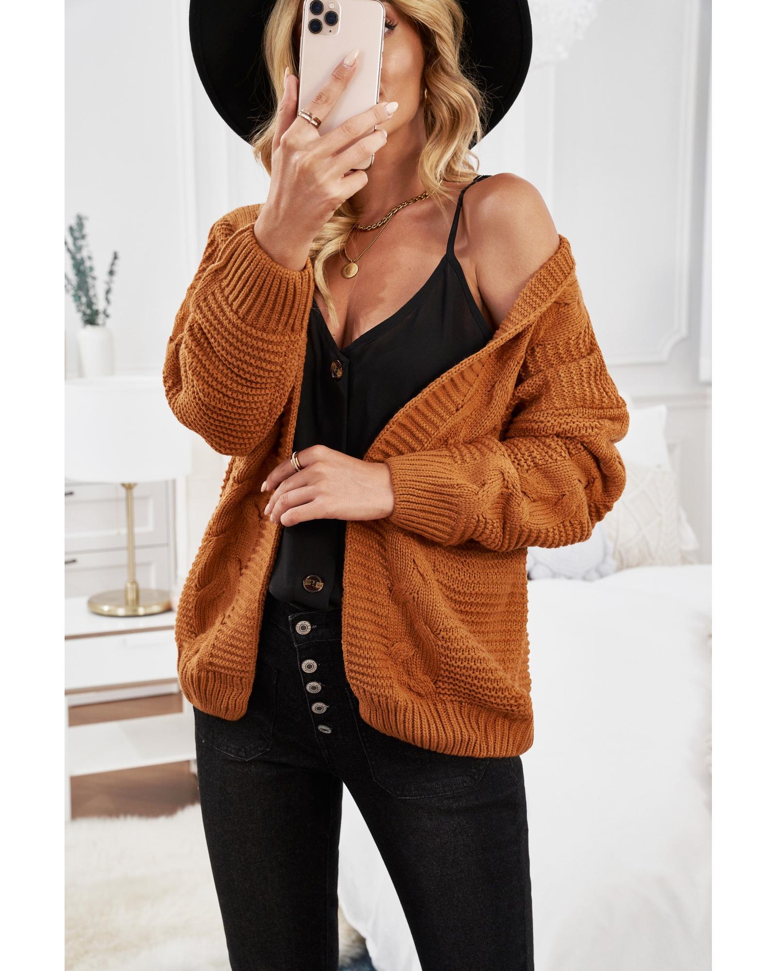 Khaki Chunky Wide Long Sleeve Knit Cardigan - XL