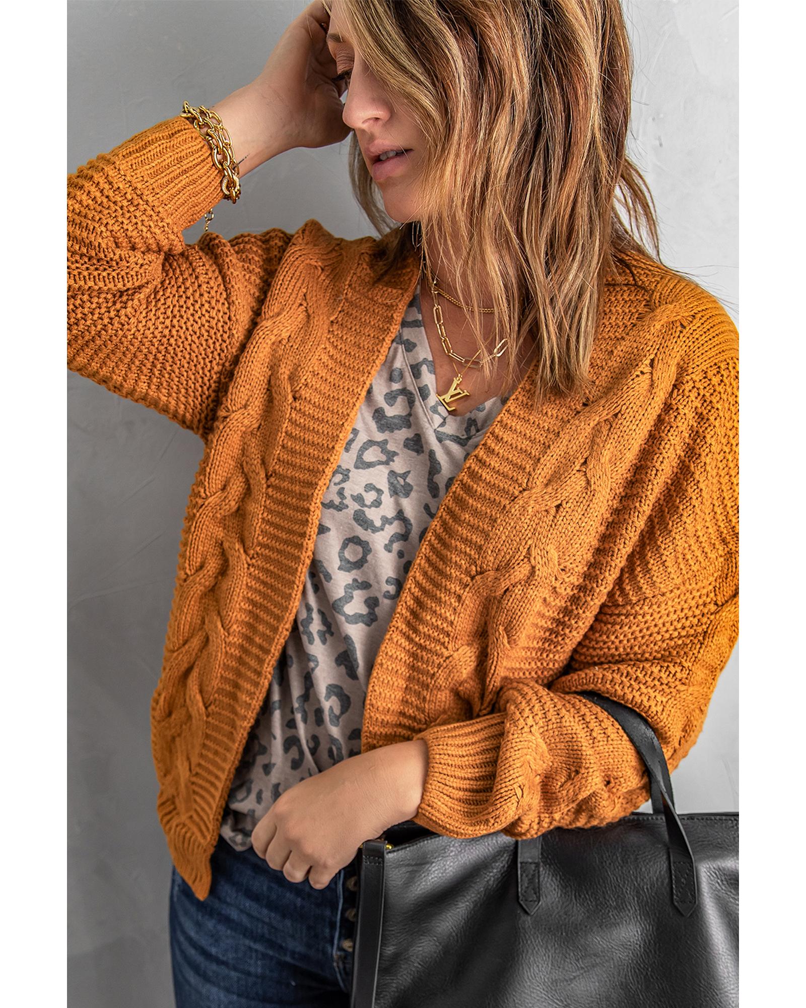 Khaki Chunky Wide Long Sleeve Knit Cardigan - 2XL