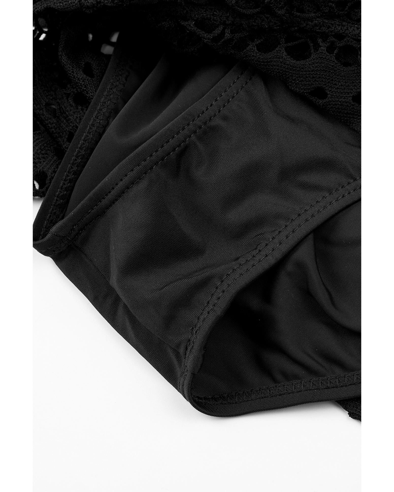 Black Lace Shorts Attached Swim Bottom - L