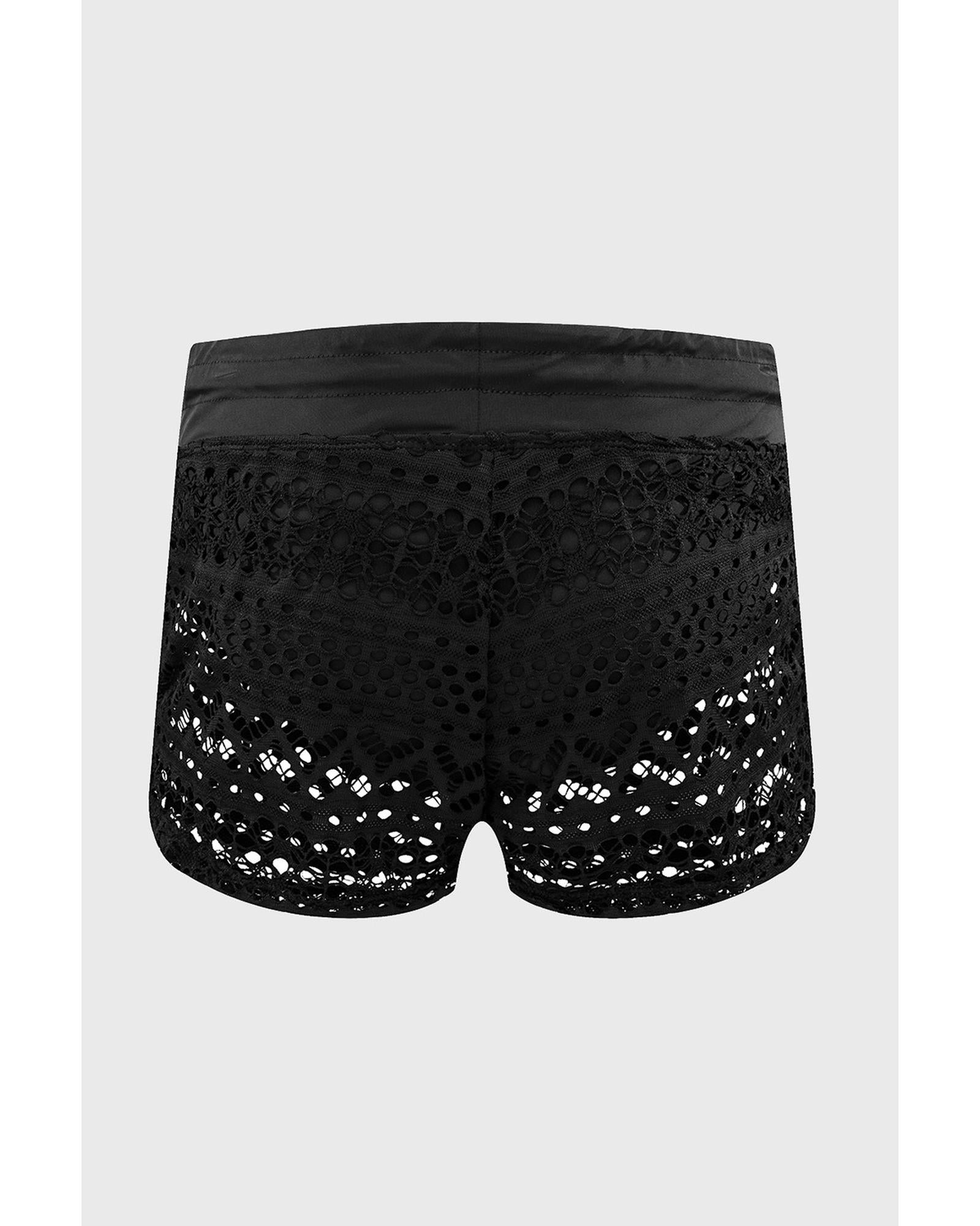 Black Lace Shorts Attached Swim Bottom - L