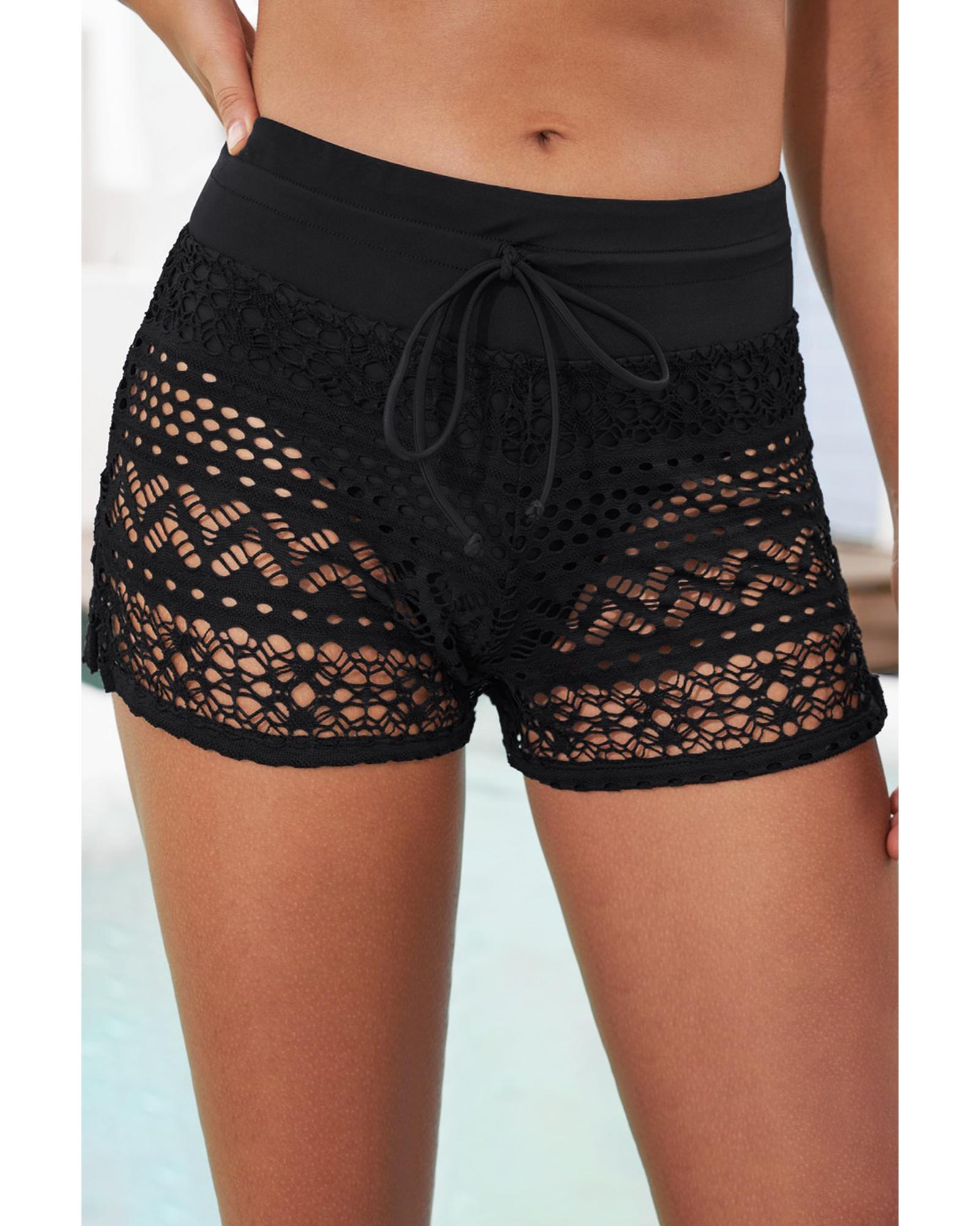 Black Lace Shorts Attached Swim Bottom - L