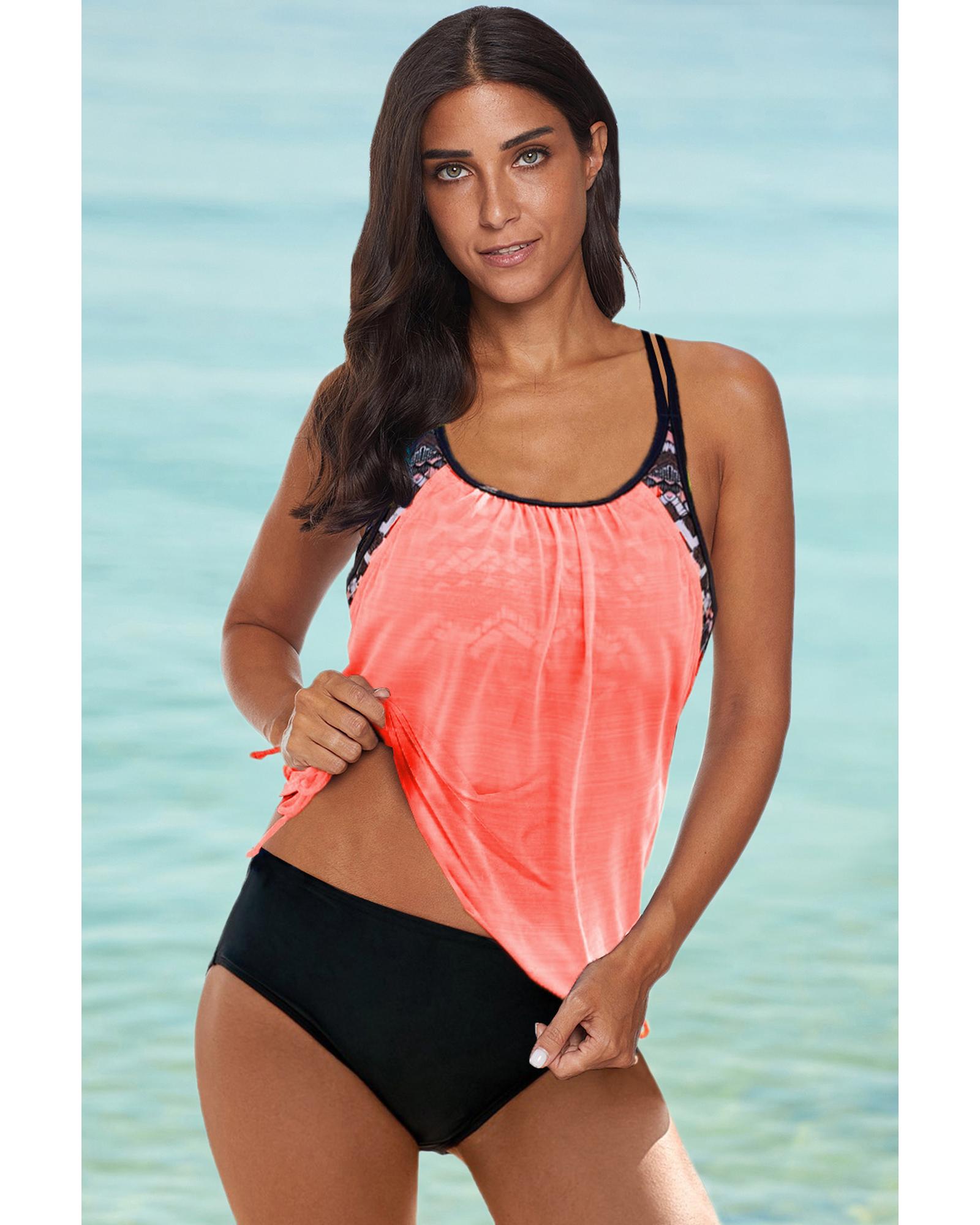 Azura Exchange Pink Printed Lined Tankini Swimsuit - S