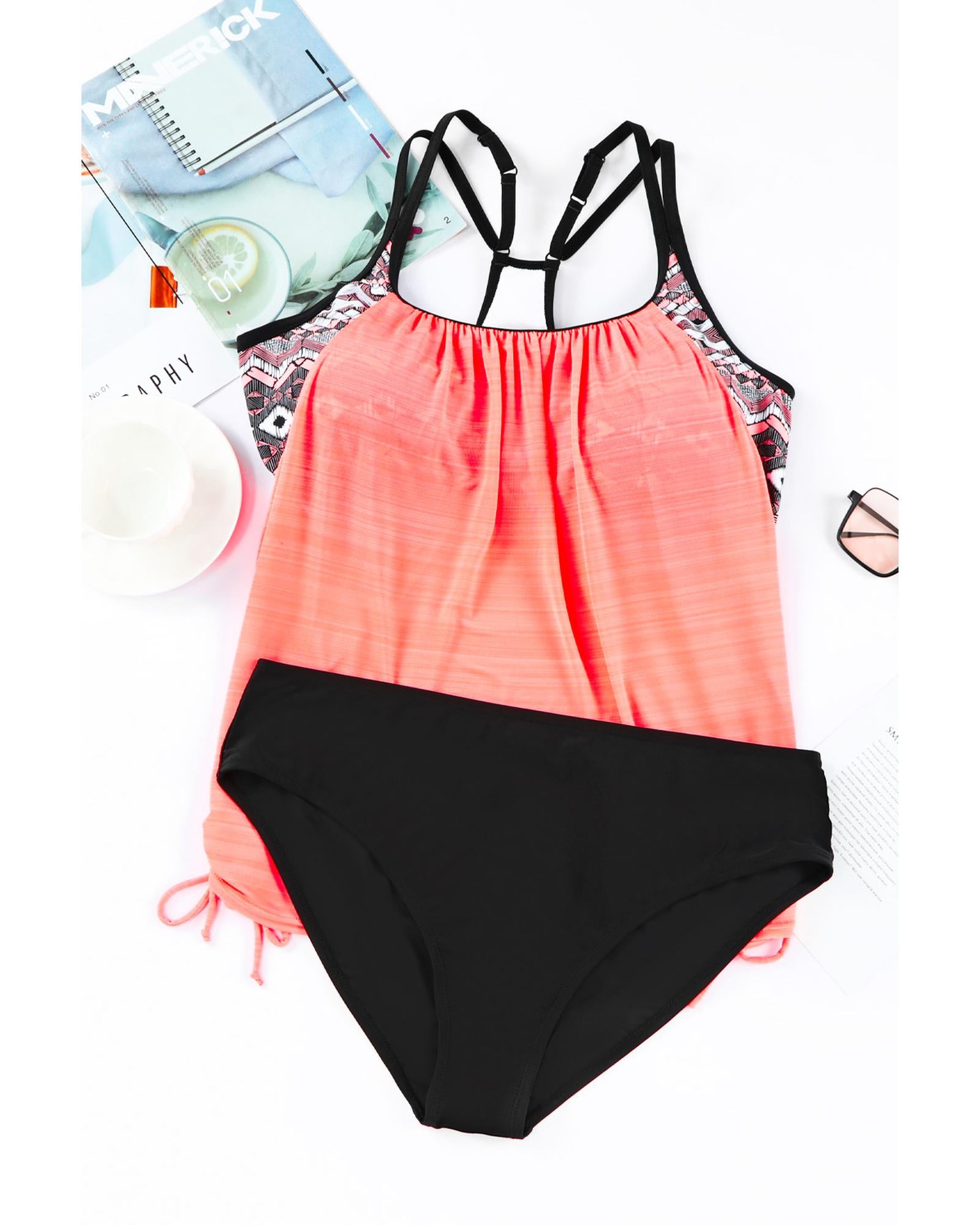 Azura Exchange Pink Printed Lined Tankini Swimsuit - S