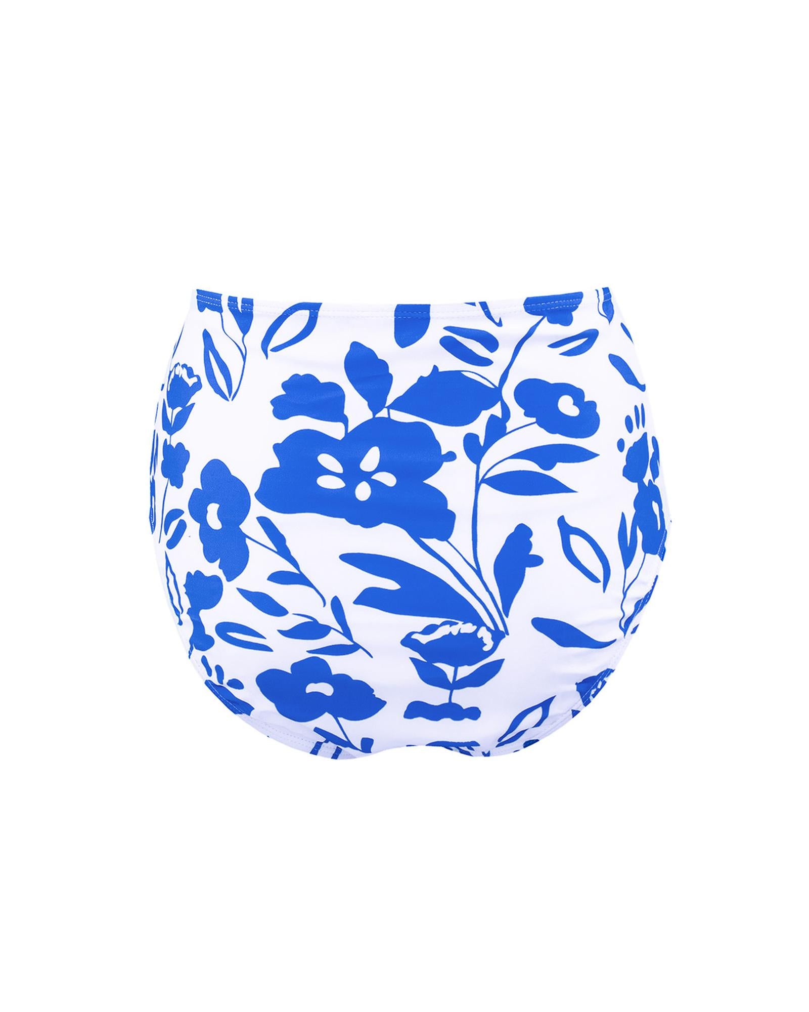 Blue Square Neck Sleeveless Fashion Print Tankini Set - S