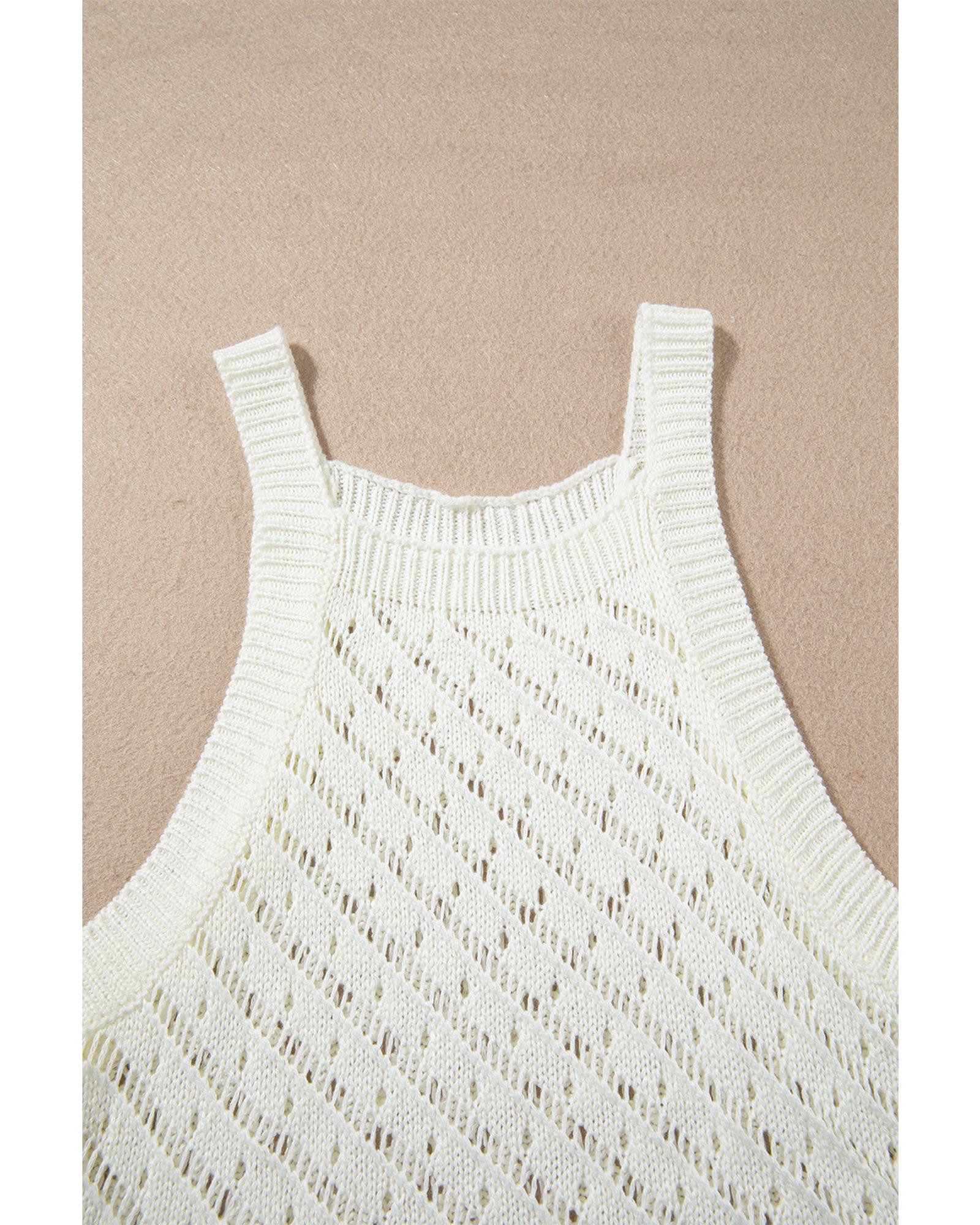 White Hollowed Crochet Cropped 2 Piece Beach Dress - L