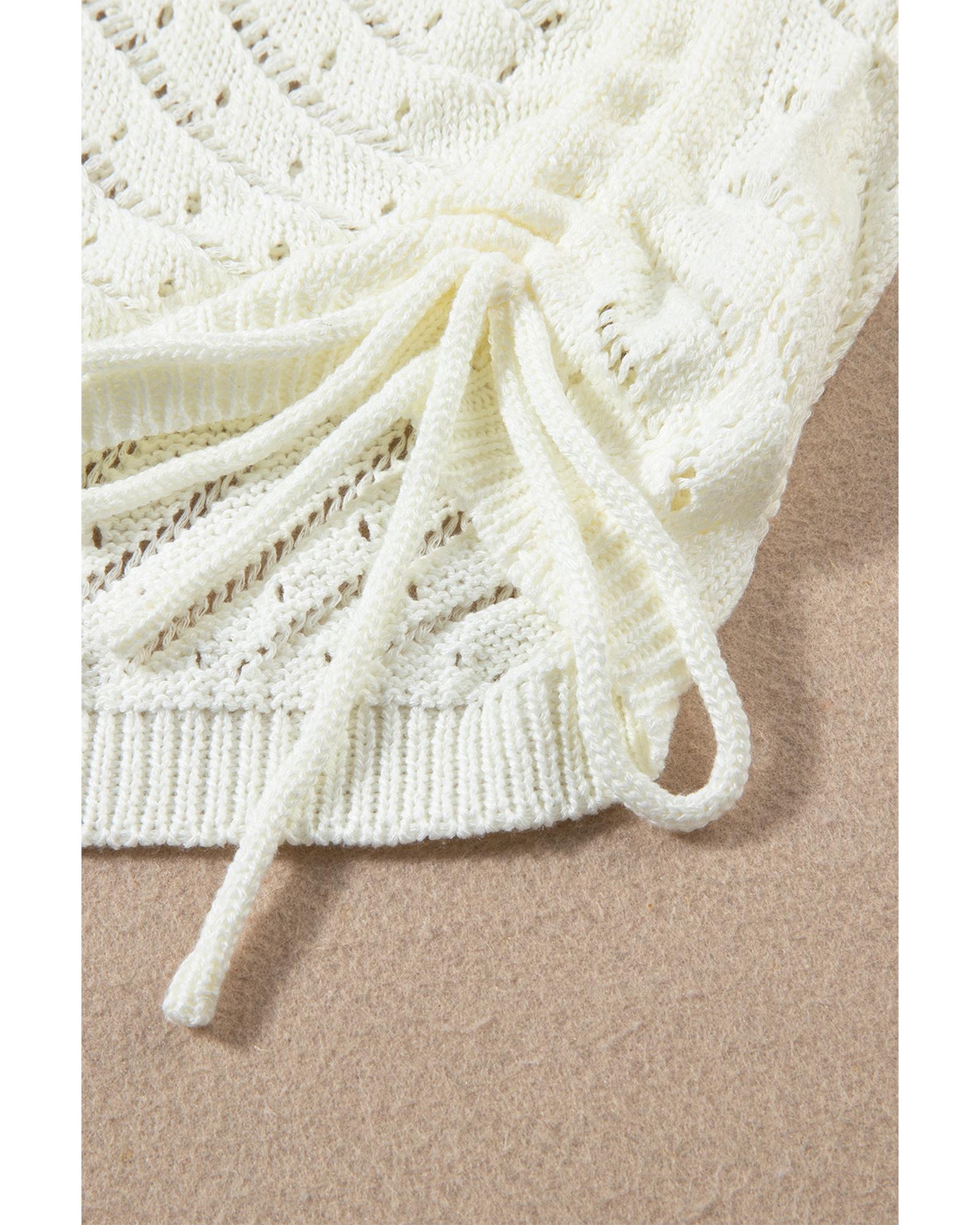 White Hollowed Crochet Cropped 2 Piece Beach Dress - M