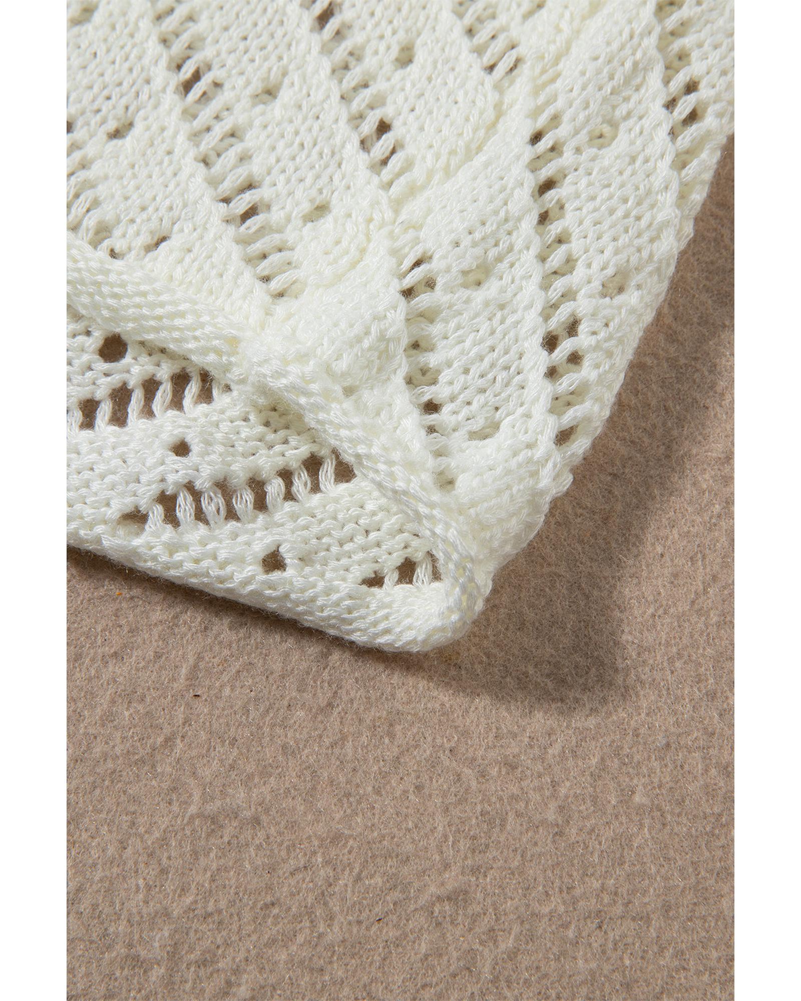 White Hollowed Crochet Cropped 2 Piece Beach Dress - XL