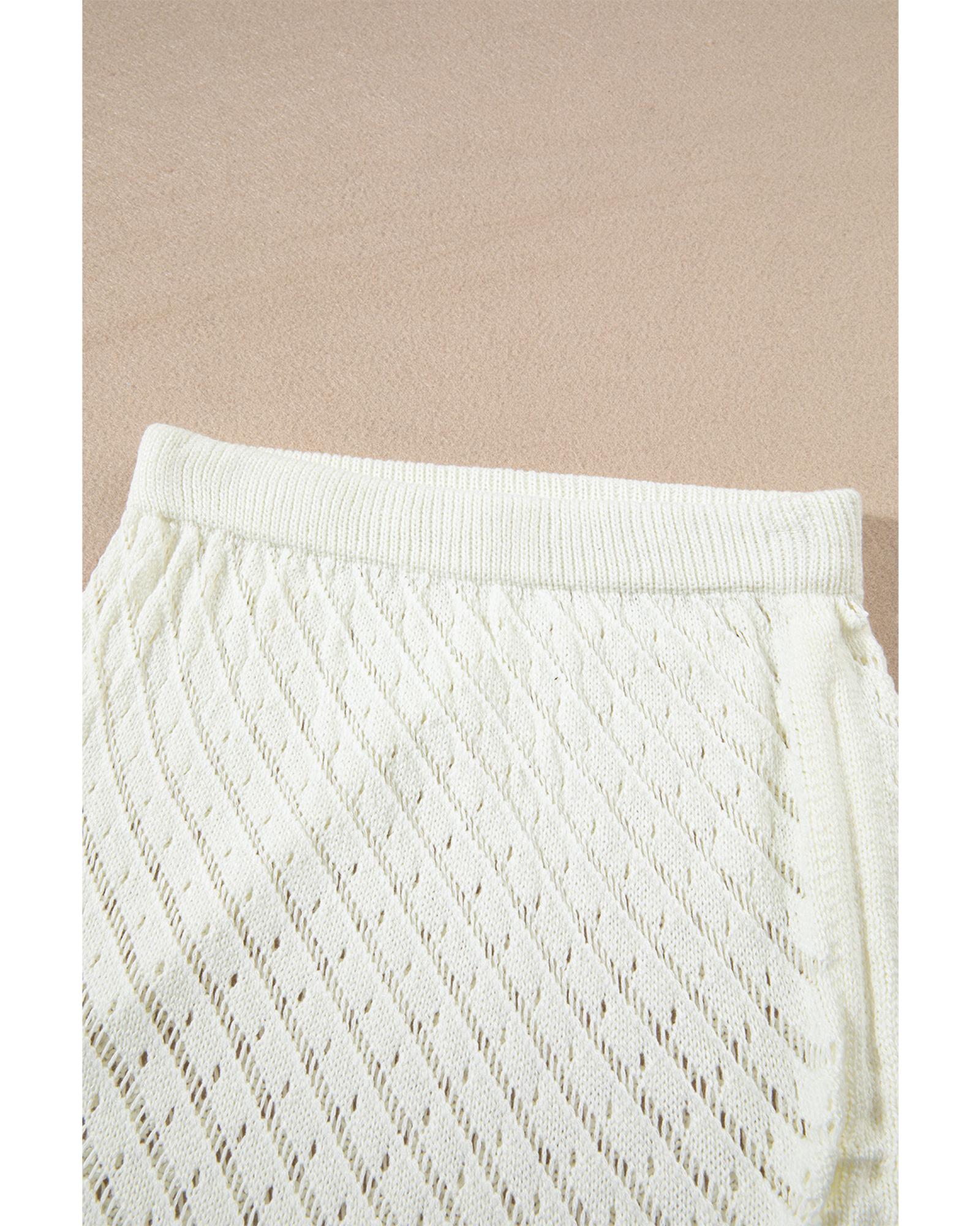 White Hollowed Crochet Cropped 2 Piece Beach Dress - XL