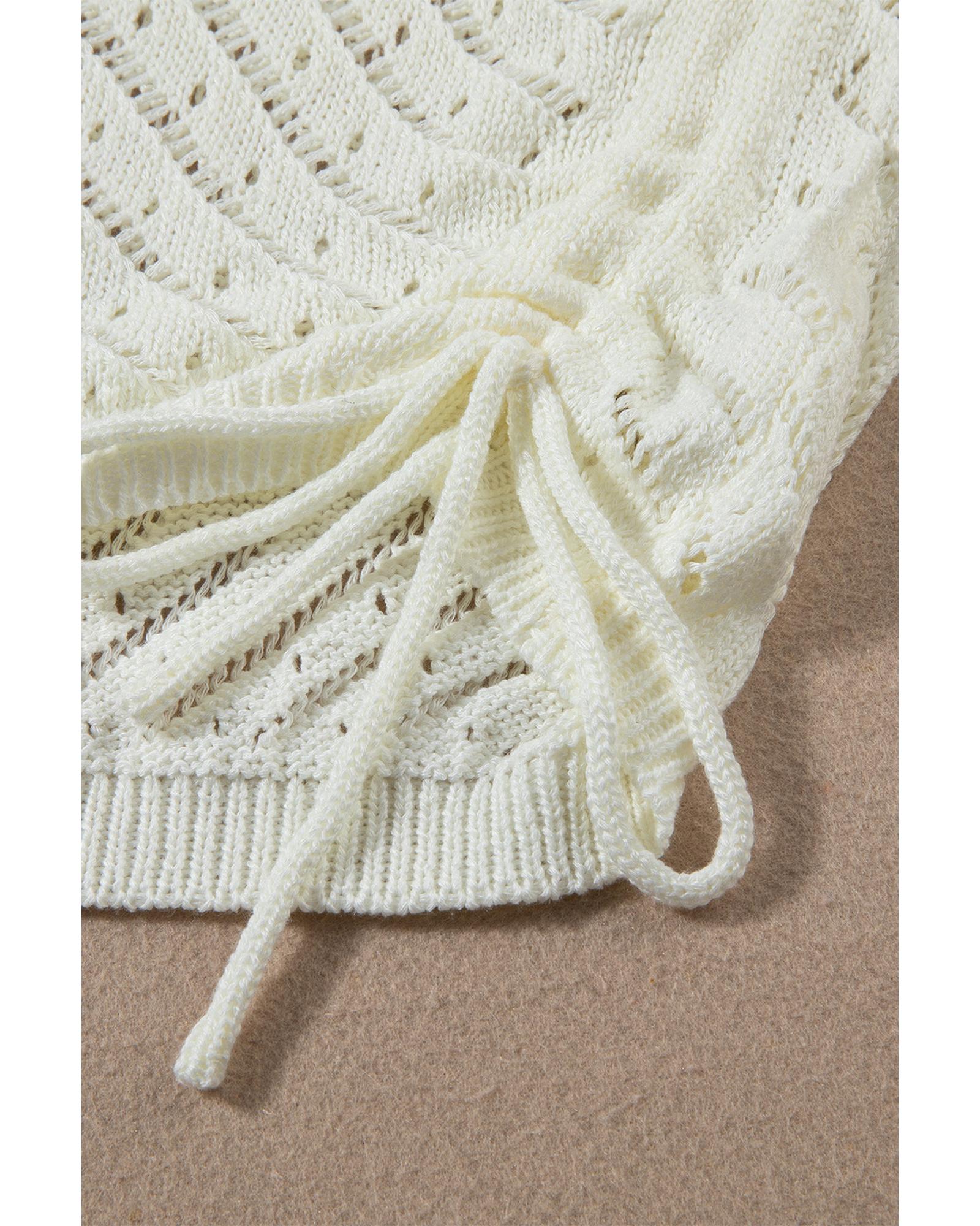 White Hollowed Crochet Cropped 2 Piece Beach Dress - XL