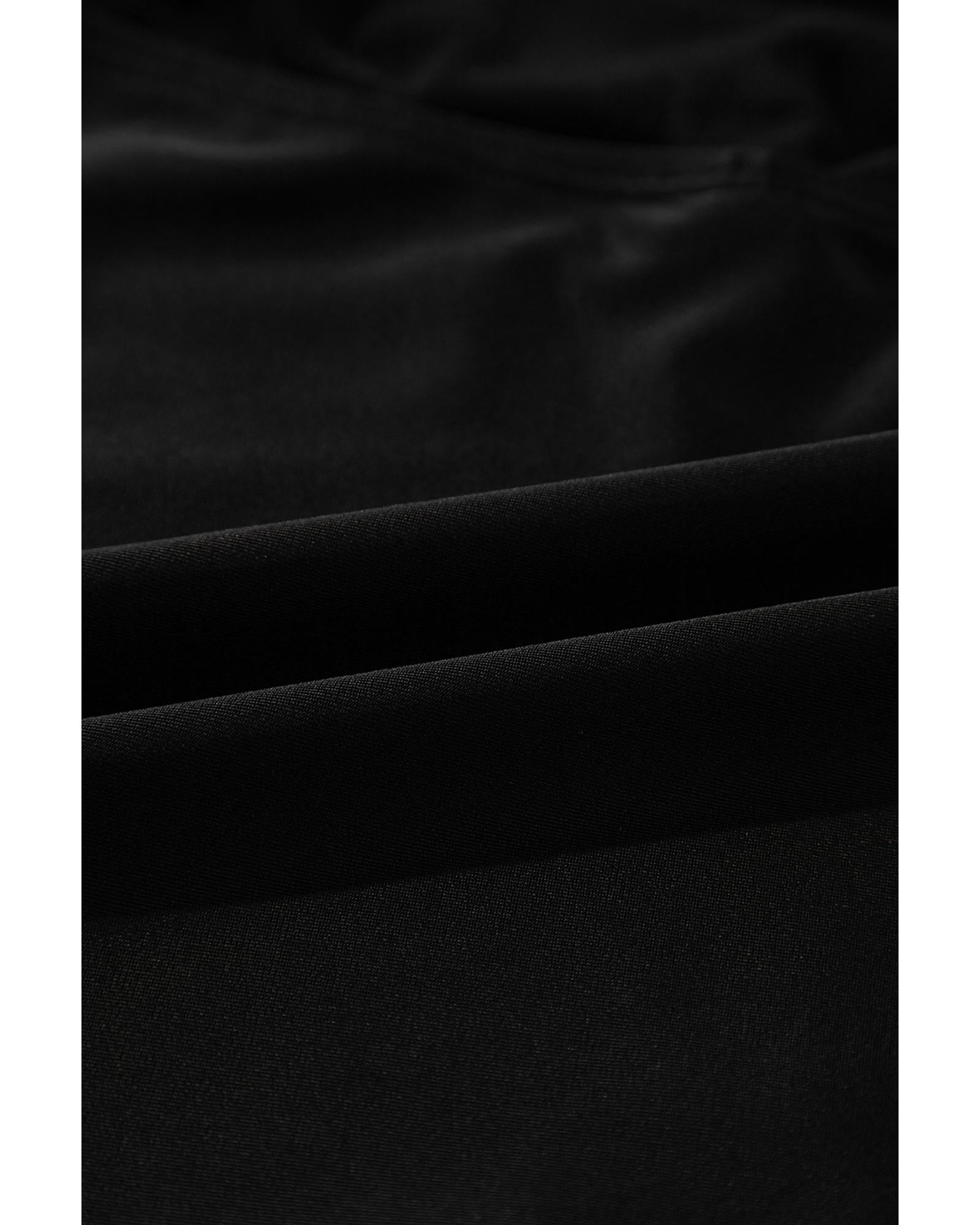 Black Pleated Mesh One Shoulder Bikini Top and Skirts Set - S