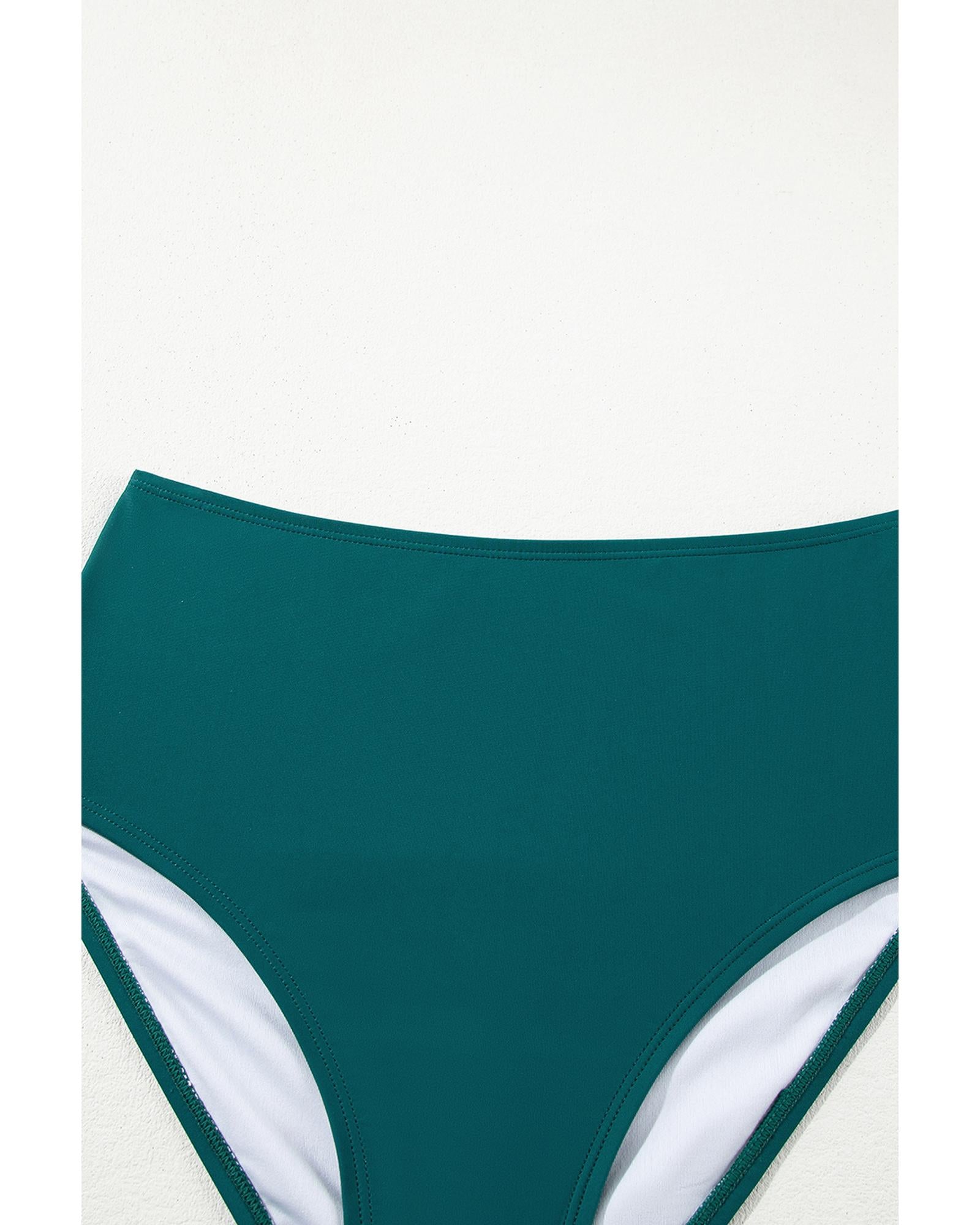 Green Leopard Print U Neck Knotted High Waist Bikini Set - S