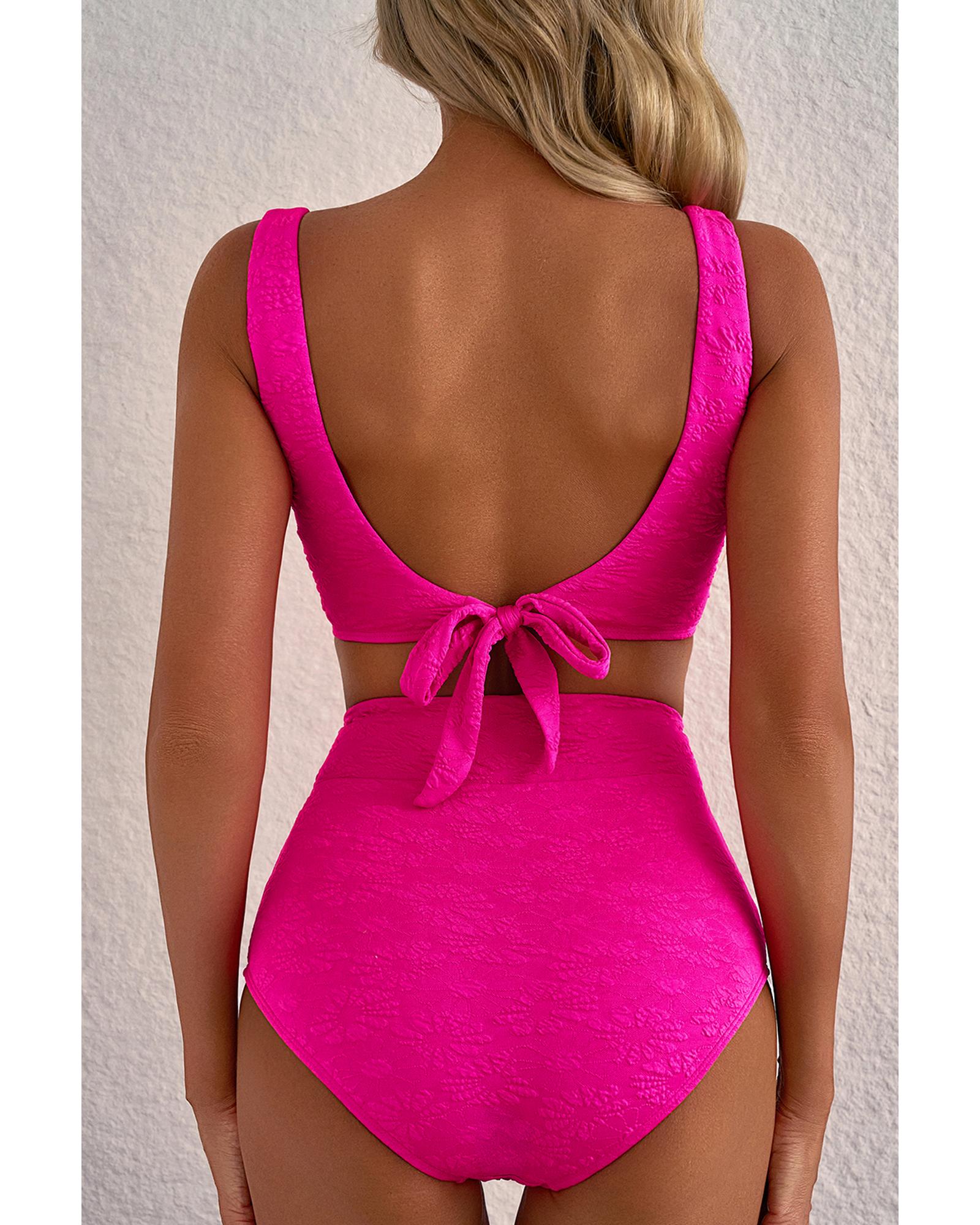 Rose Red Gold Shell Decor Wire-free Knotted 2pcs Bikini Swimsuit - XL