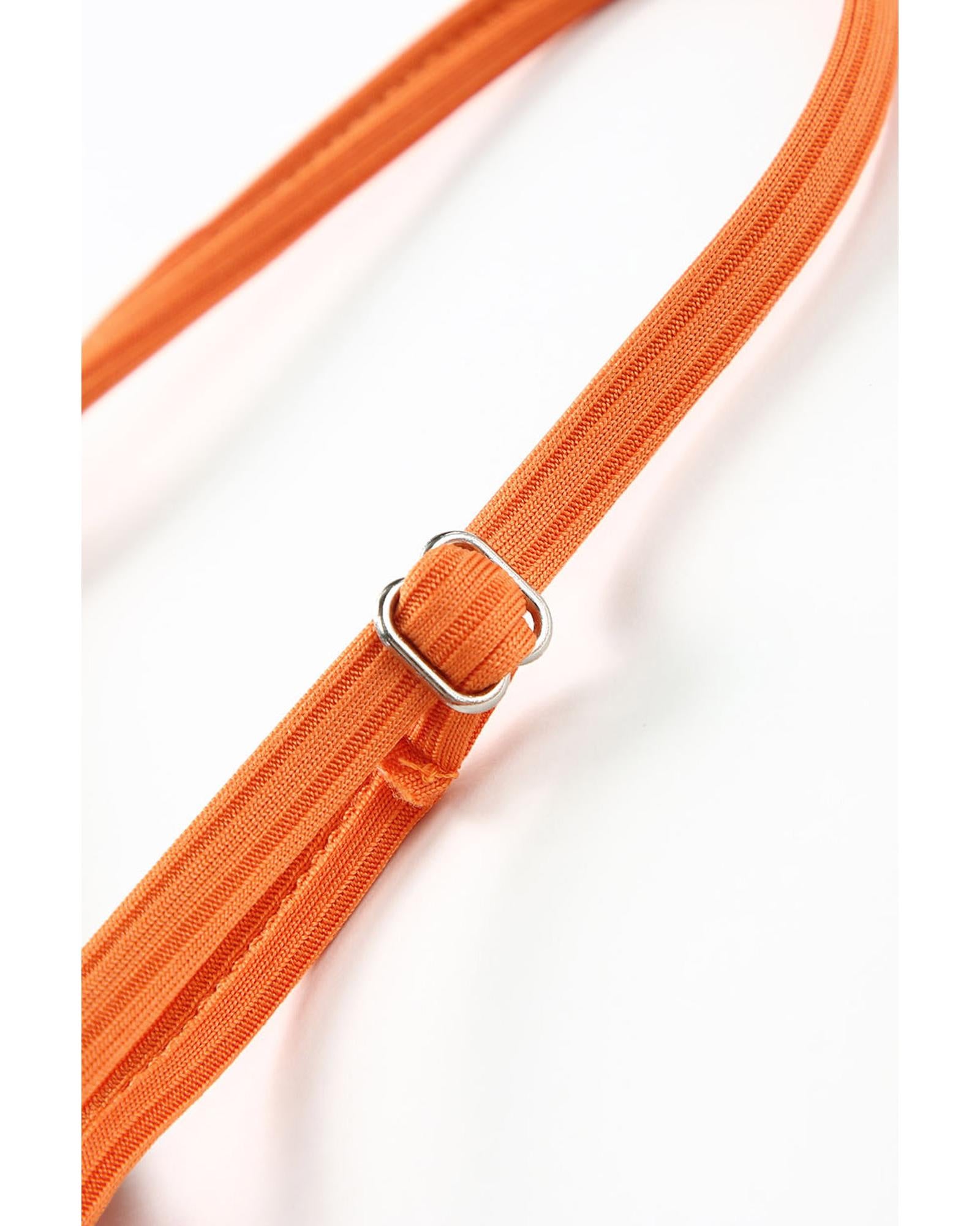 Orange Adjustable Straps Ribbed Knit One Piece Swimsuit - L