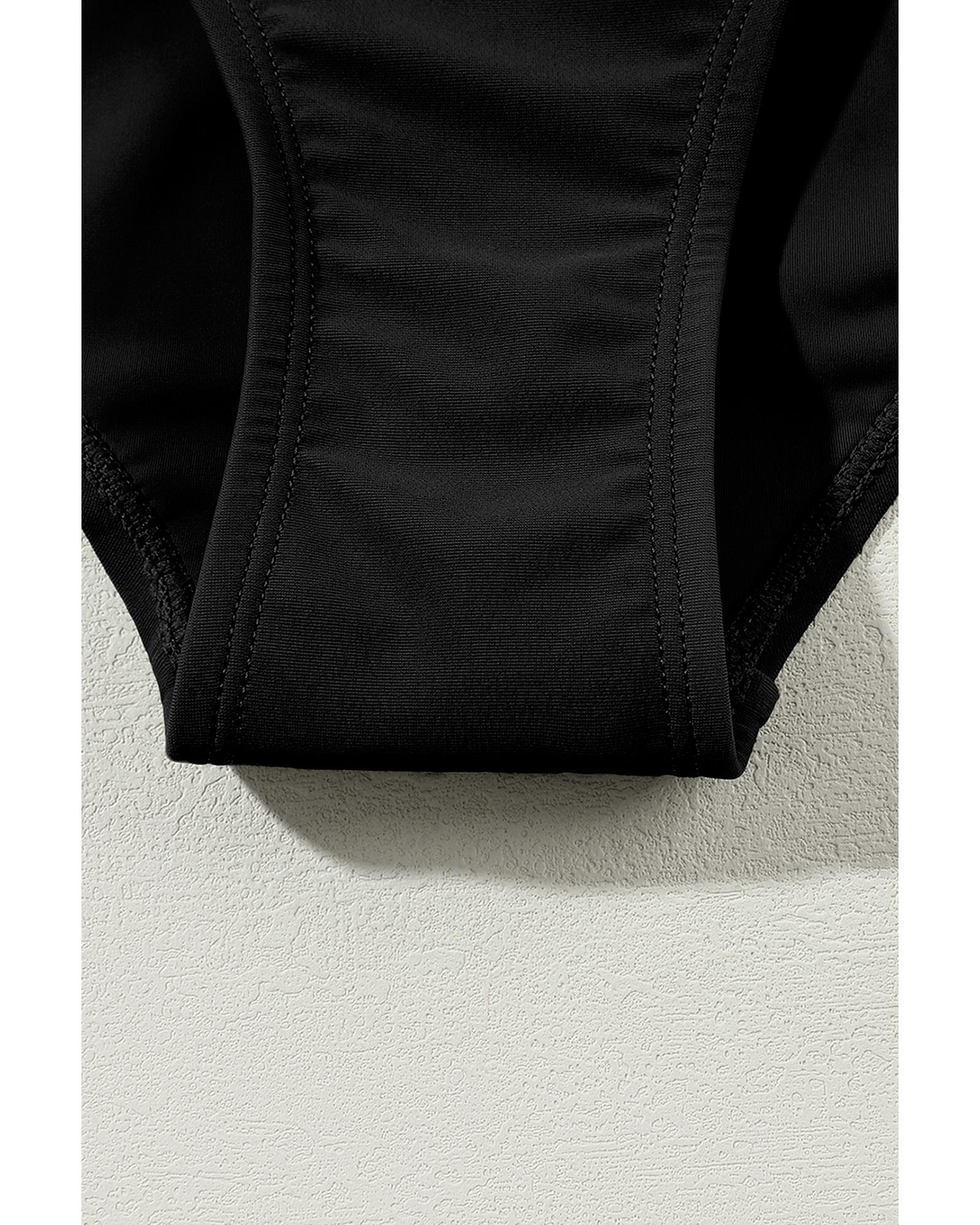 Black Contrast Trim Colorblock U Neck One Piece Swimwear - 2XL