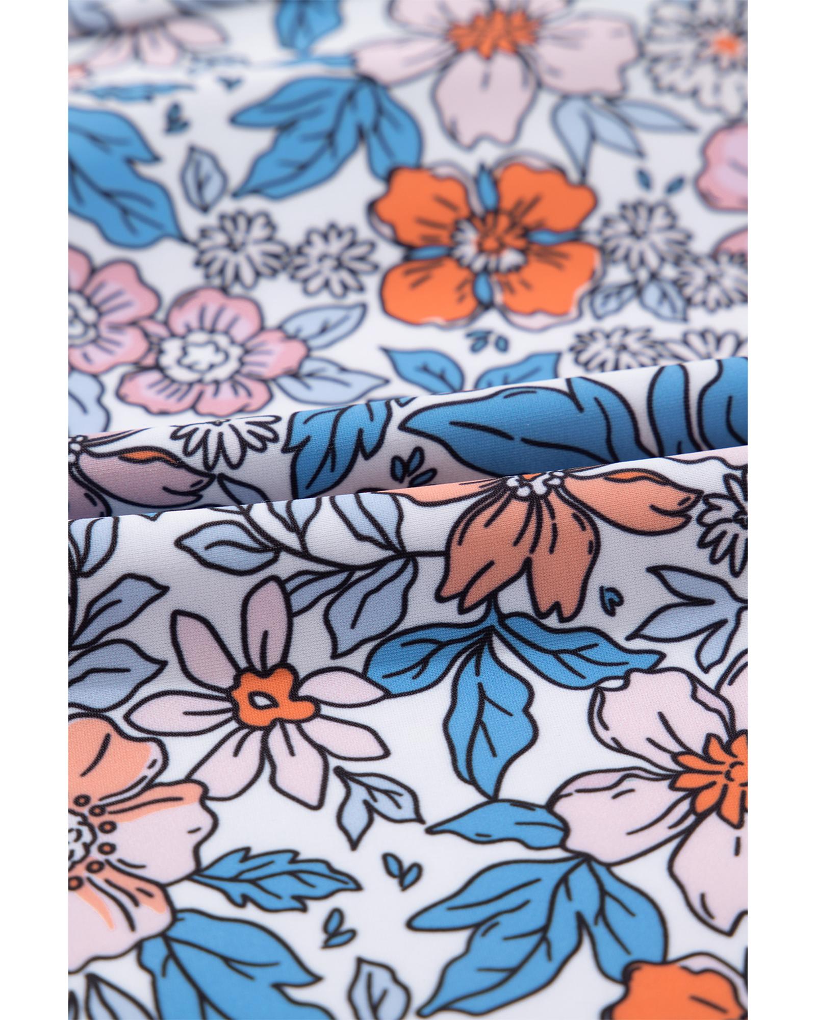 Pink Drawstring Ruched Floral Swim Dress - S