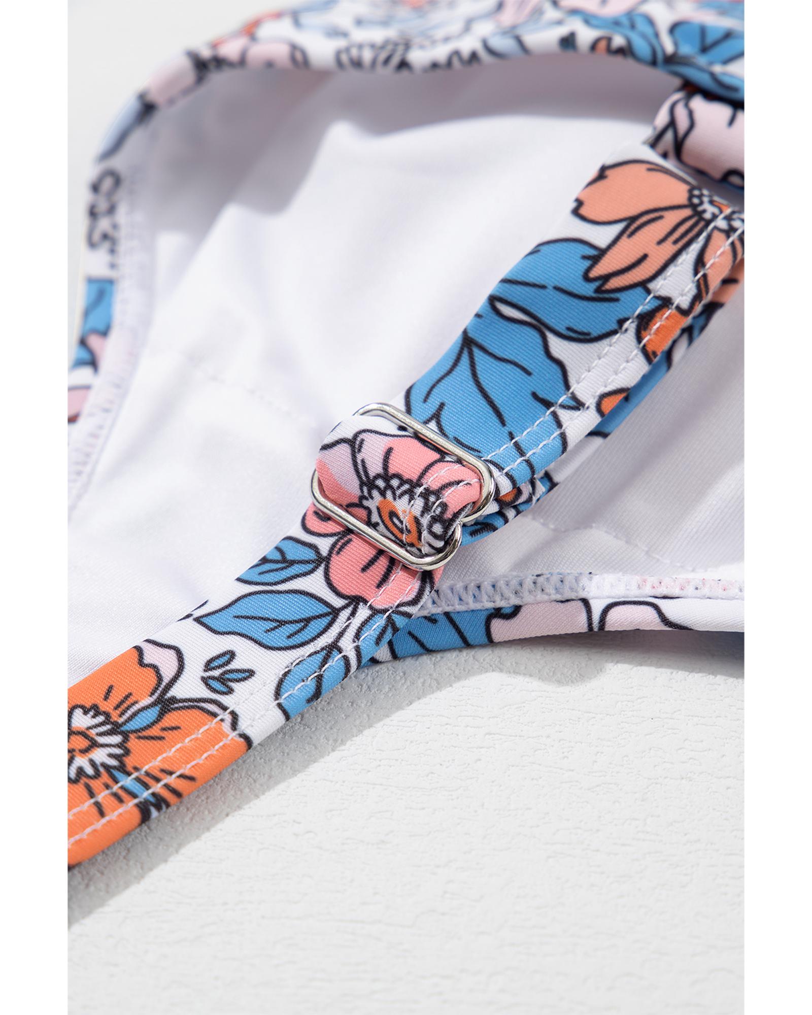 Pink Drawstring Ruched Floral Swim Dress - S