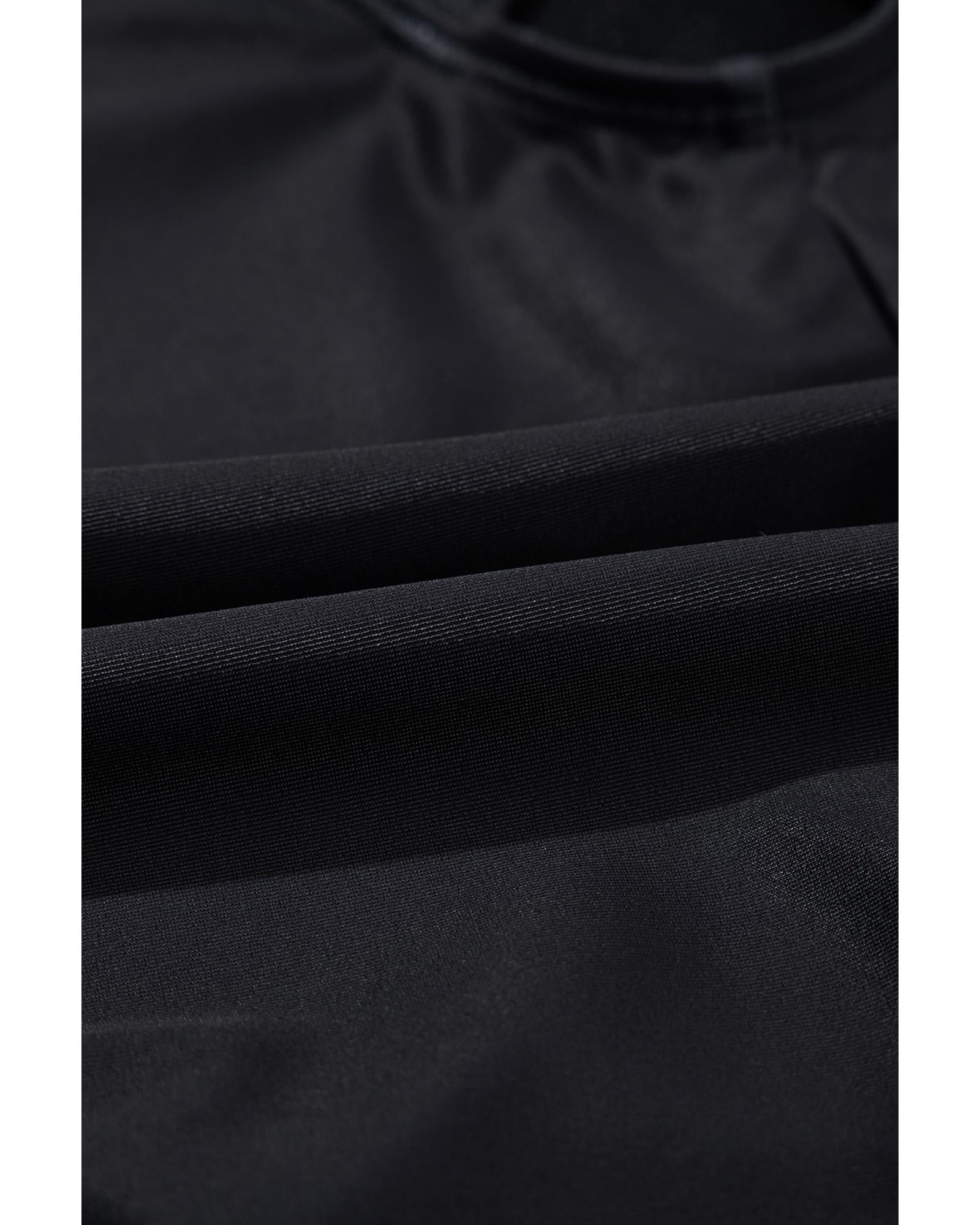 Black Petal Print Crisscross Back Spaghetti Straps Swimsuit - S