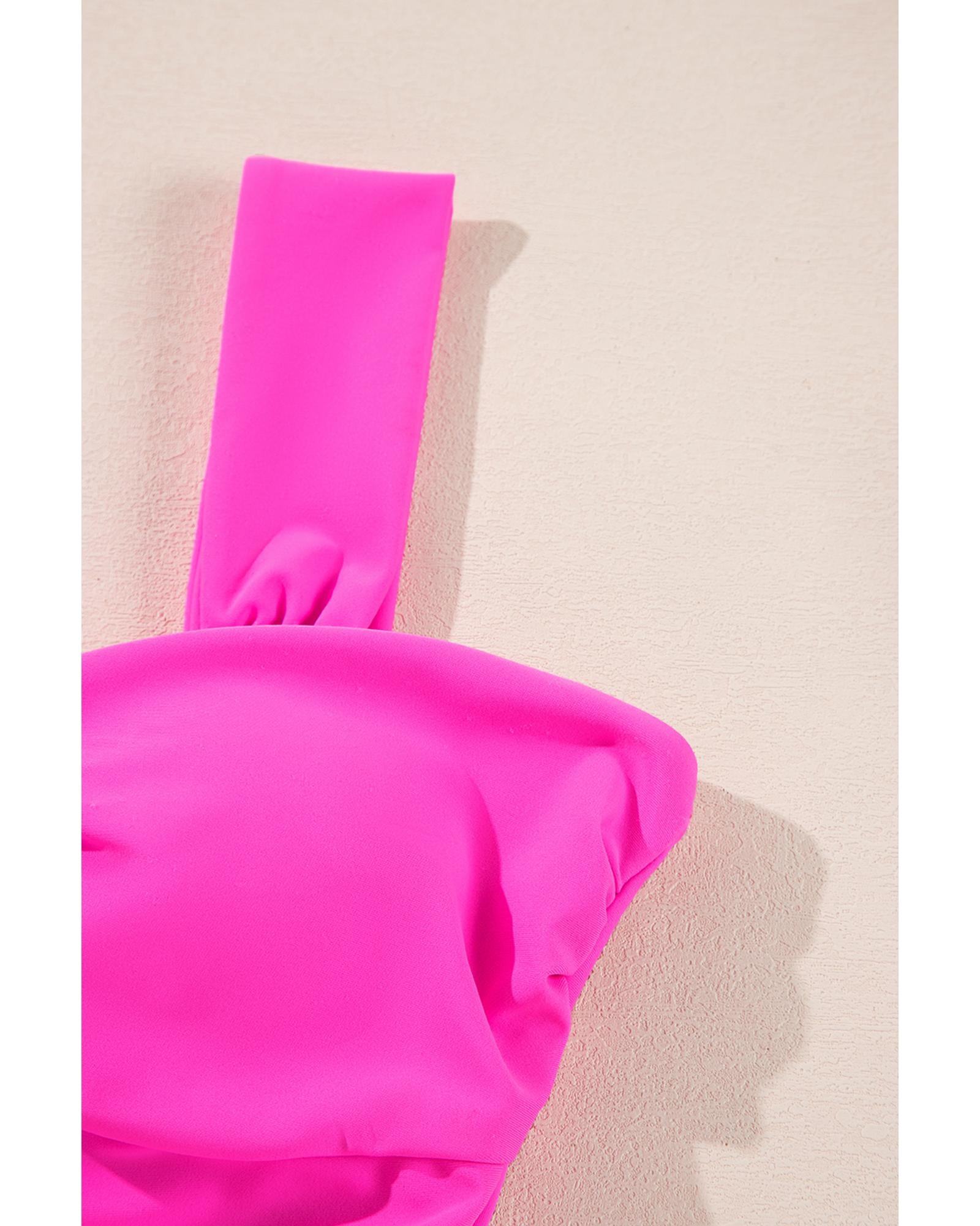 Bright Pink Cut out Twist Bowknot Backless One Piece Swimsuit - L