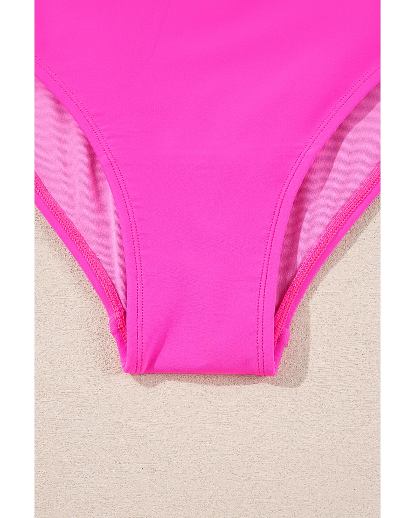 Bright Pink Cut out Twist Bowknot Backless One Piece Swimsuit - L