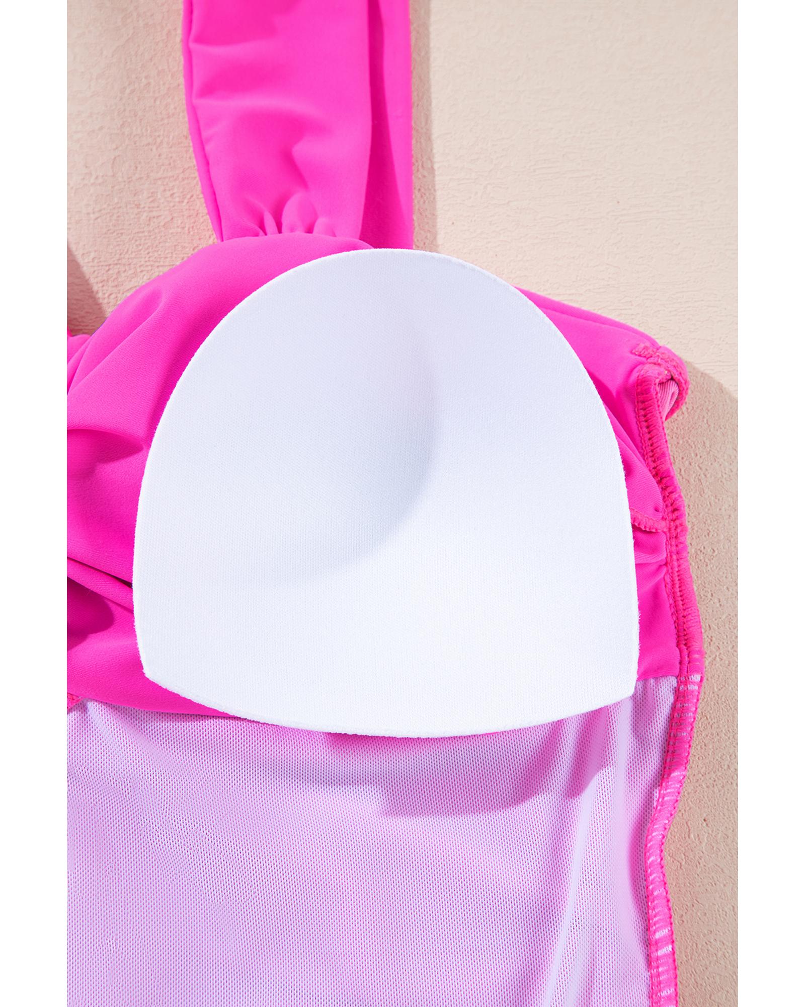 Bright Pink Cut out Twist Bowknot Backless One Piece Swimsuit - XL