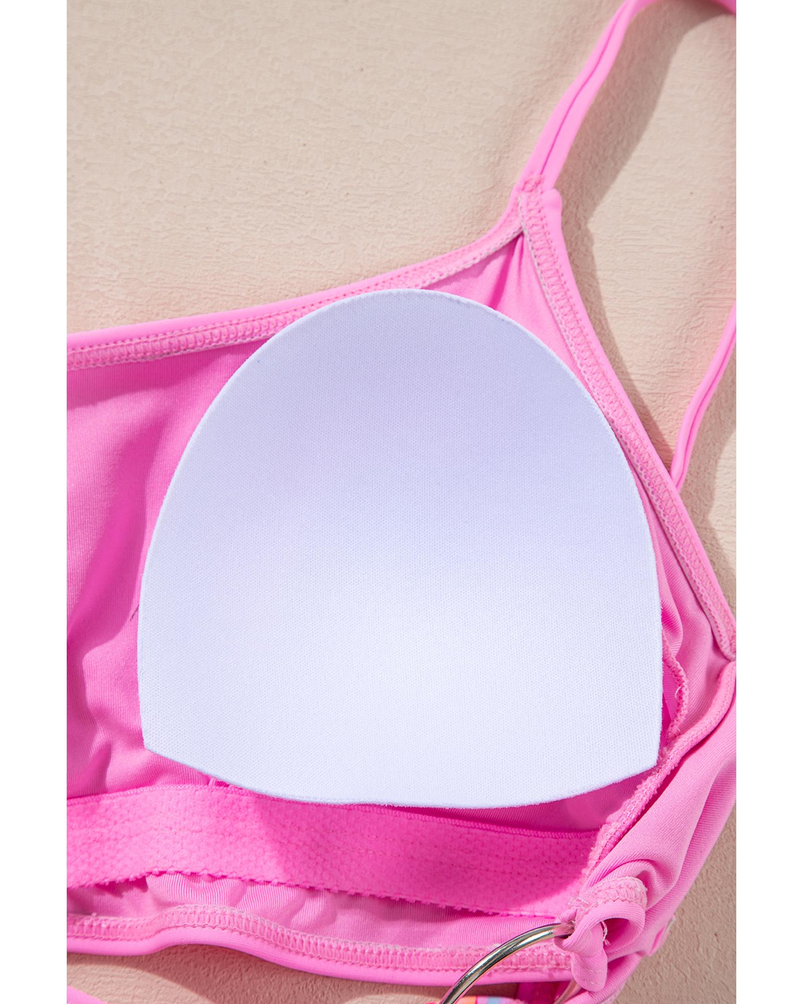 Rose O-ring Joint Leafy Print High Waist Monokini - L