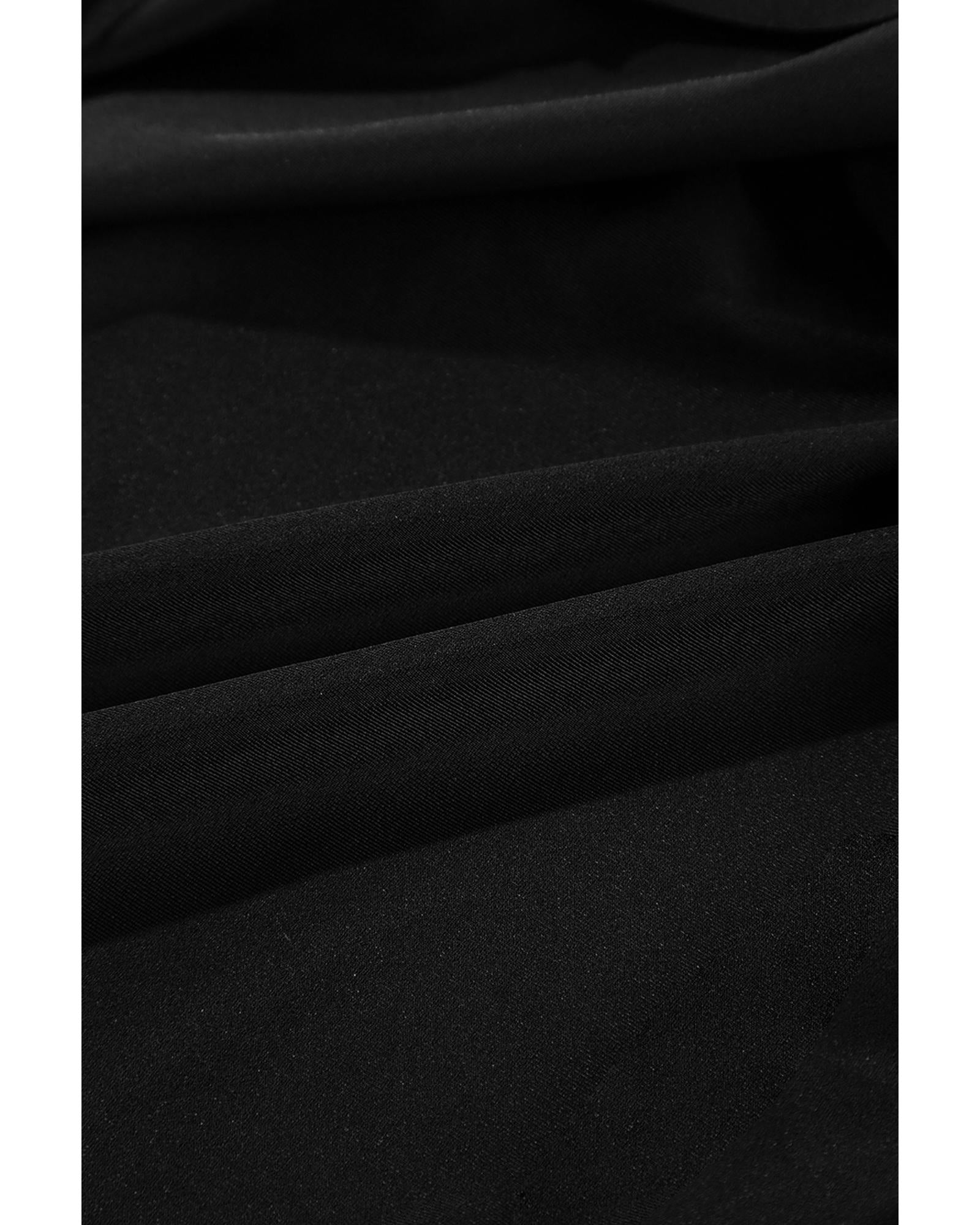 Black Beaded Spaghetti Straps Ruched Overlapped Colorblock One Piece Swimsuit - L