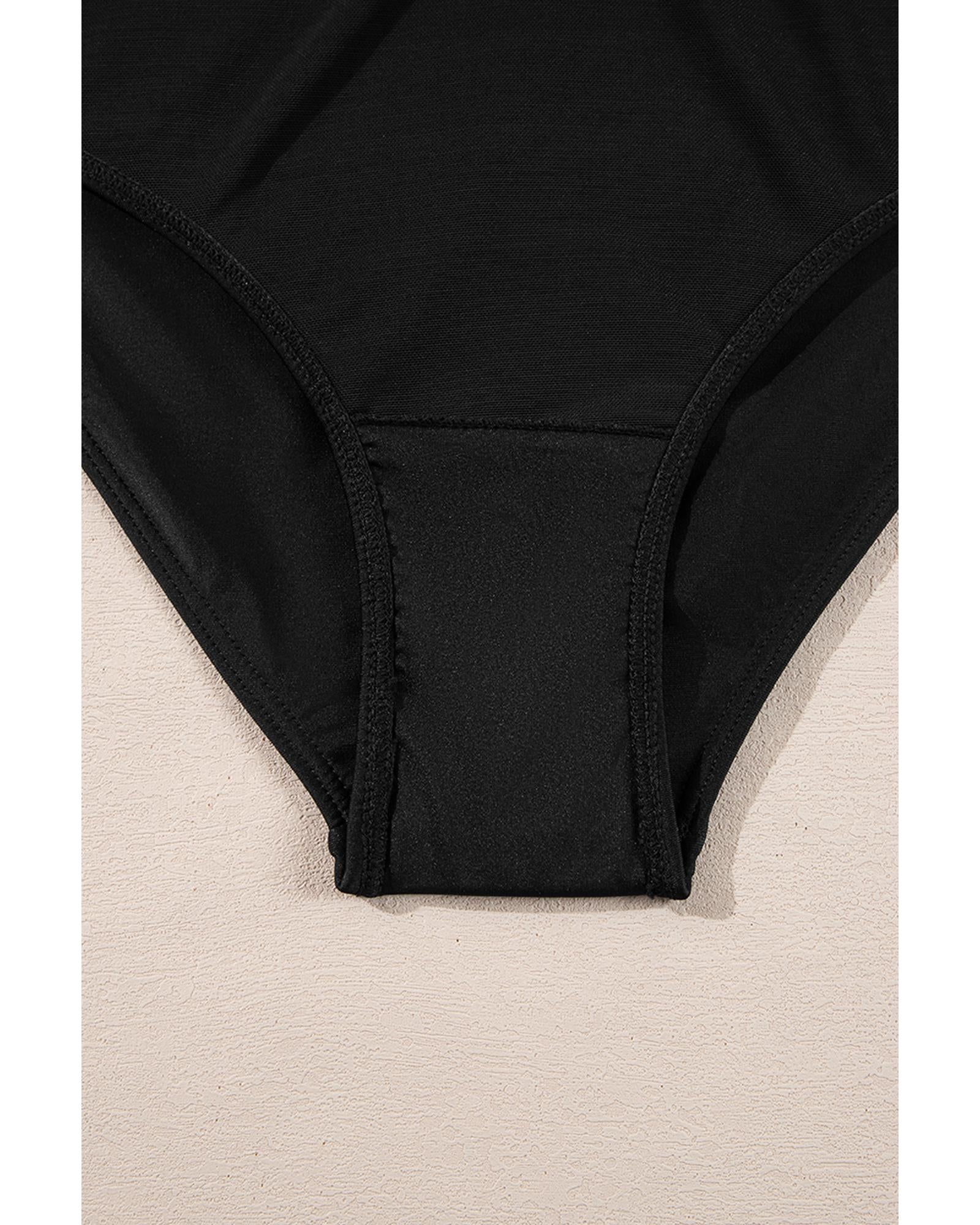 Black Beaded Spaghetti Straps Ruched Overlapped Colorblock One Piece Swimsuit - L