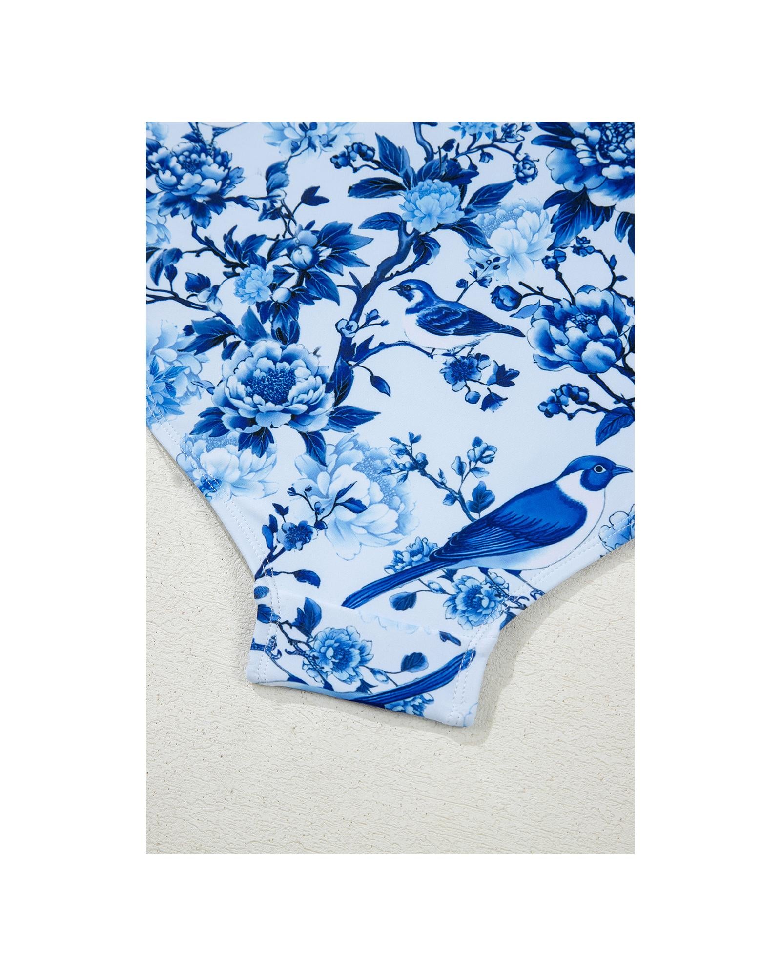 Blue Cutout Ruffled Spaghetti Strap One-Piece Swimwear - XL