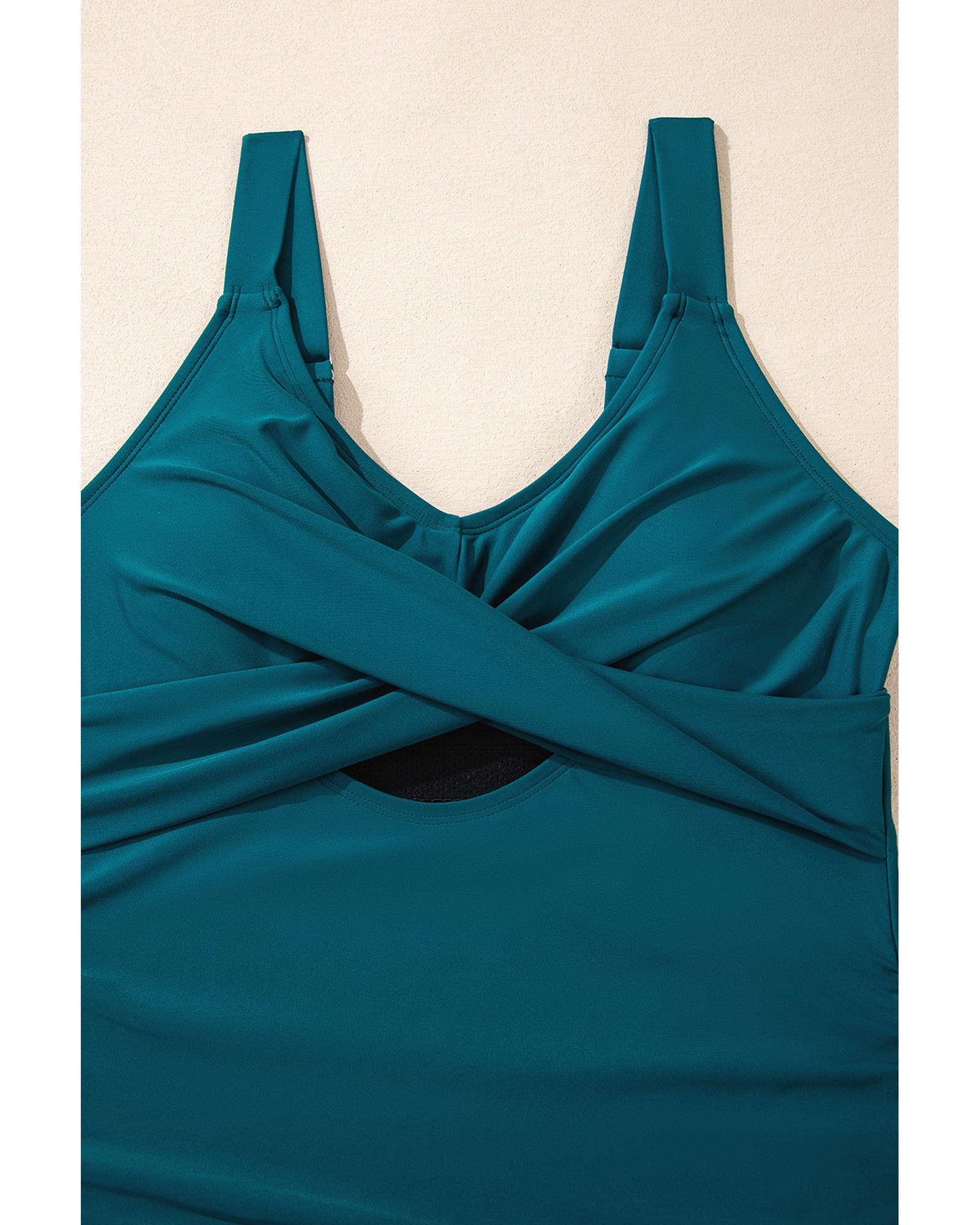 Sea Green Adjustable Straps Cutout Ruched Knot Slit One Piece Swim Dress - 2XL